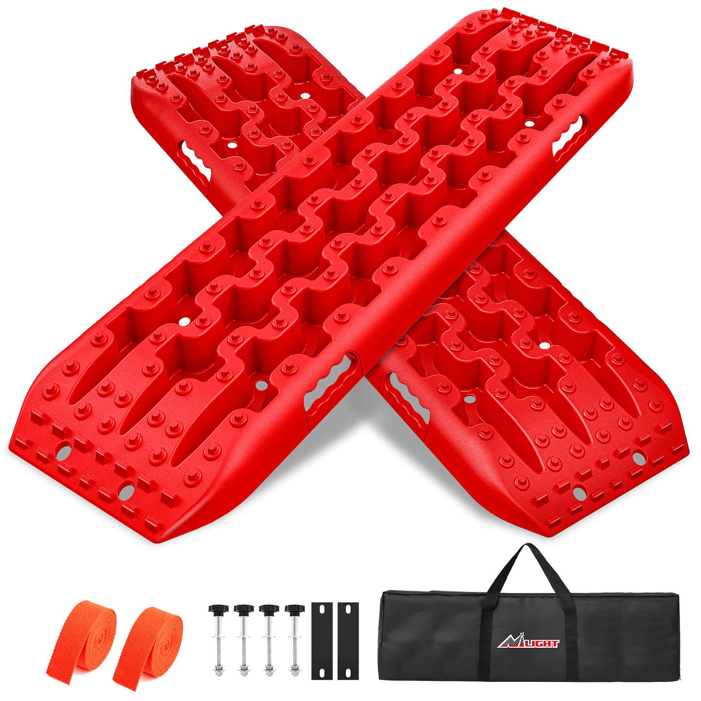 Traction Boards Off-Road Recovery Traction Boards For 4WD 4X4 with 2PCS Mounting kit Zipper Bag 2 leashes (Red)