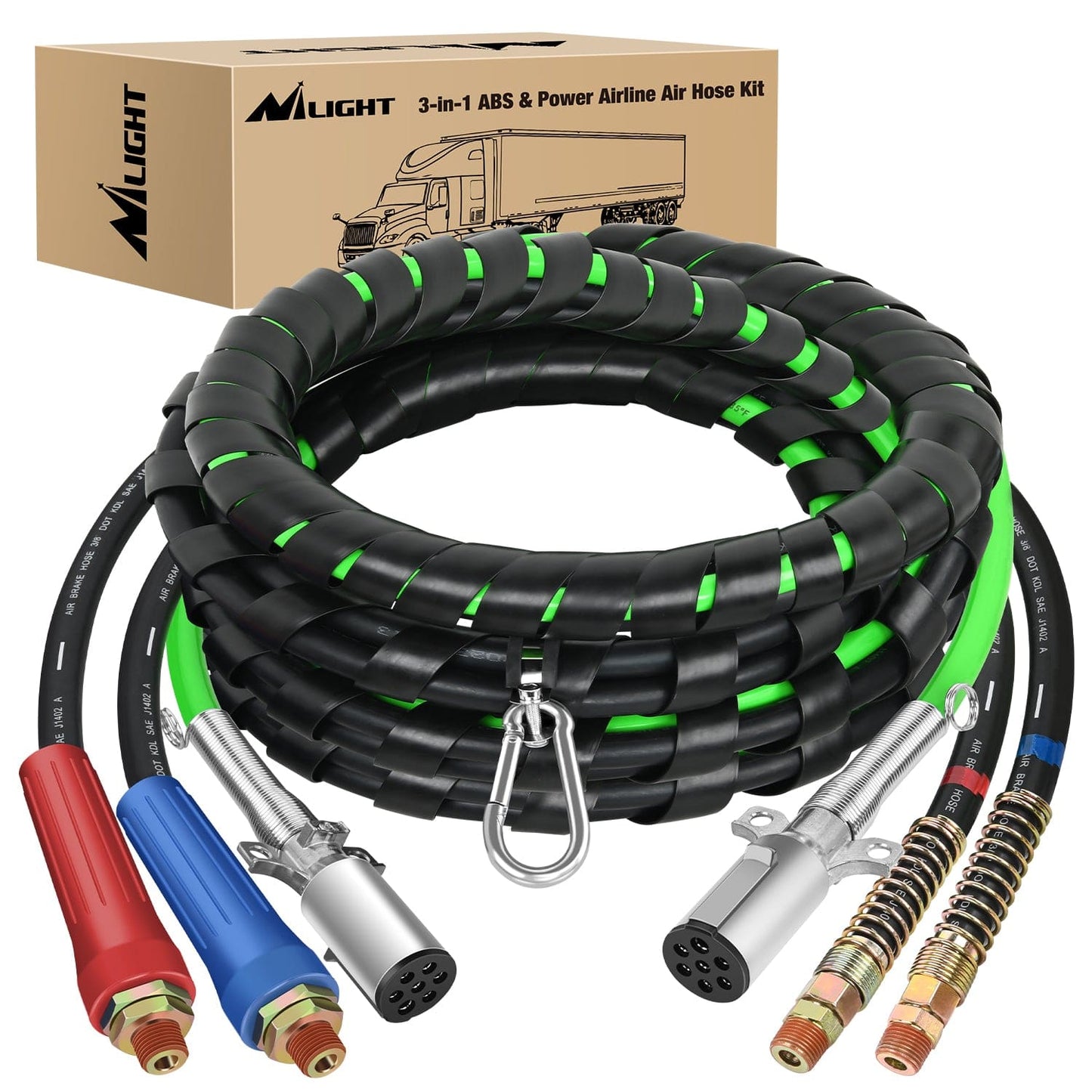 Wiring Harness Kit 15FT 3-in-1 ABS Electrical Cord Cable & Rubber Air Power Line Hose Kit