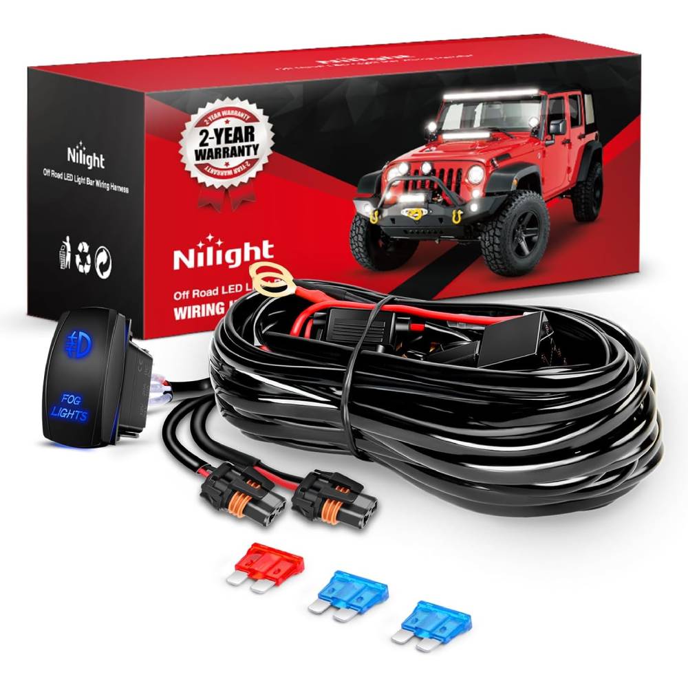 16AWG Wire Harness Kit 12V Heavy Duty 5PIN Rocker Switch Relay Blade Fuse Socket Connector For H11 H9 H8 886 889 892 PGJ13 Fog Light Bulbs Fog Lights - Top Tuning Boost