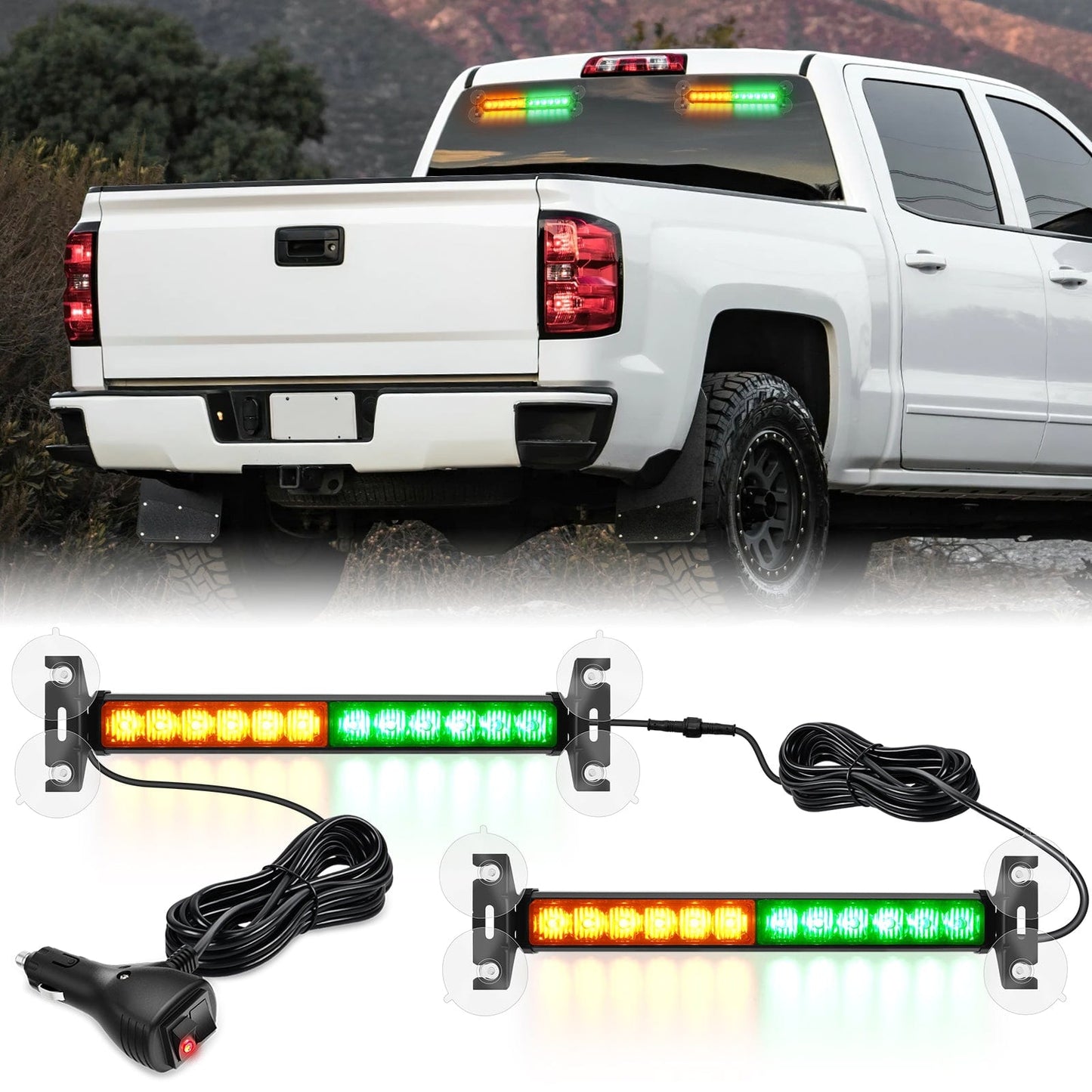 24LED Emergency Strobe Traffic Advisor Light Bar 2 in 1 Amber Green Dash Warning Safety Flashing Lights Front/Rear Windshield Construction Lights for Trucks Cars Plow Police Vehicles Light Bars - Top Tuning Boost