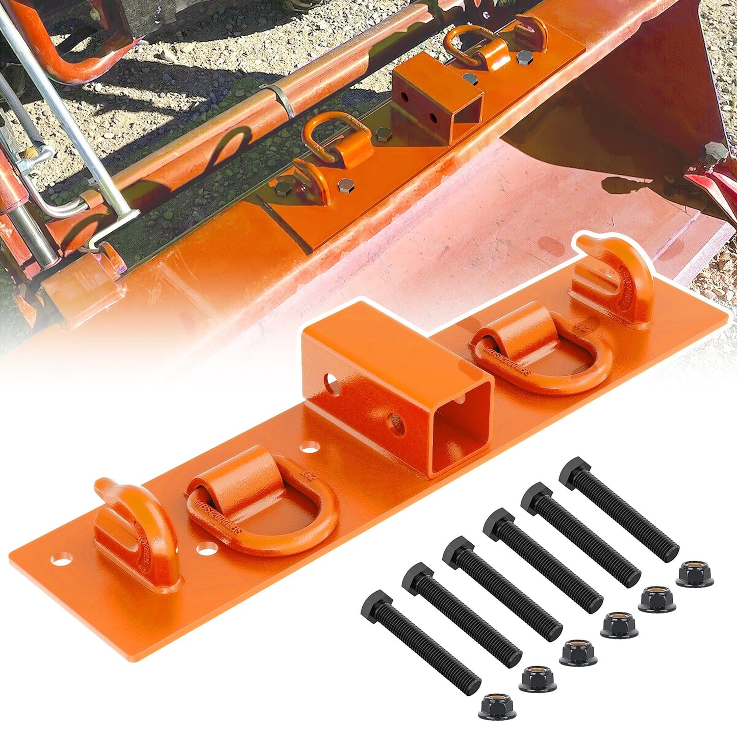 Tow Hooks & Truck Tie Downs & Anchors 3/8Inch Tractor Bucket Grab Hooks with 1/2Inch Tie Down Ring and 2Inch Receiver Grade 70 Forged Steel Bolt-On for John Deere Compact Tractor Bucket RV UTV Truck Max 4700LBS, Orange