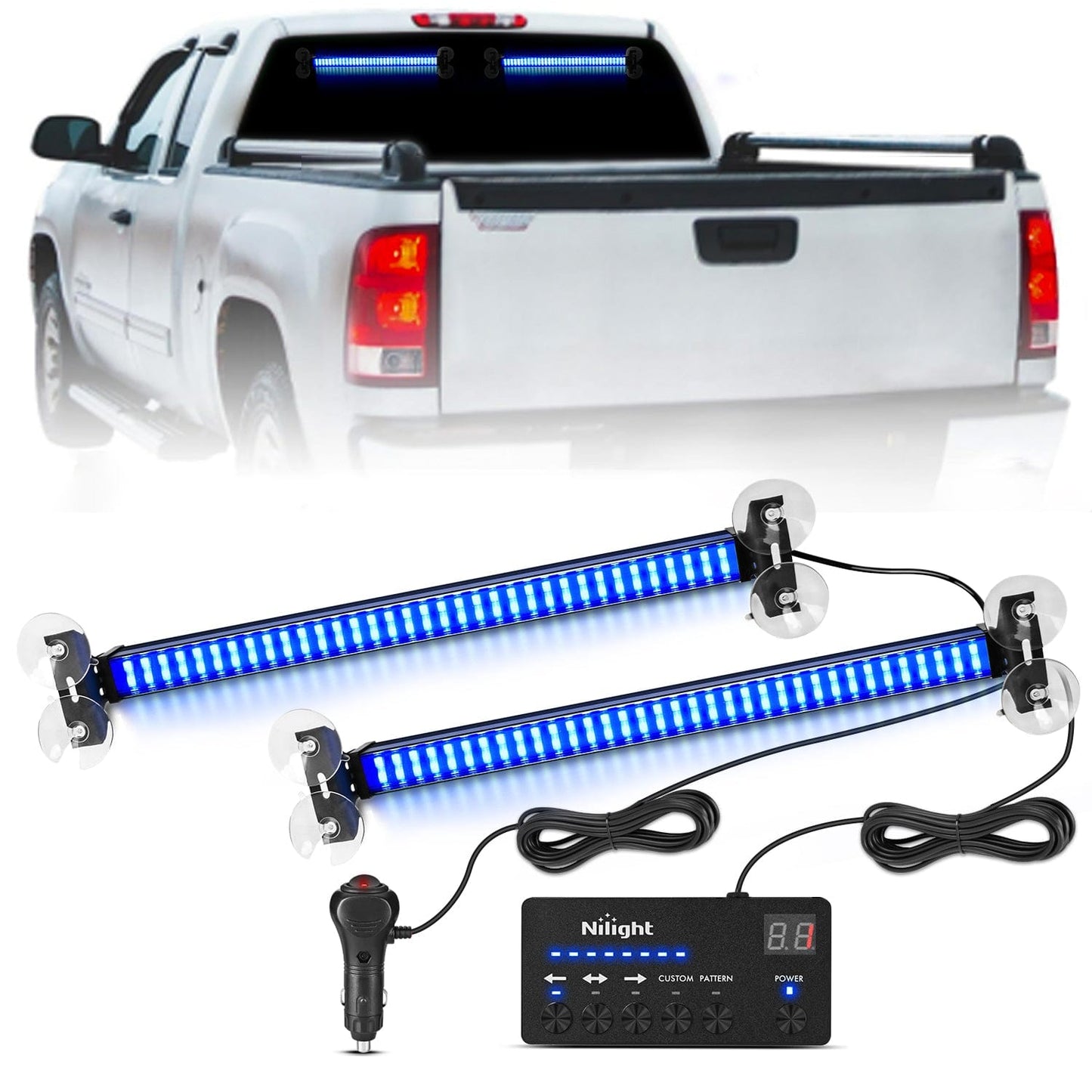 144 LED Strobe Traffic Advisor Light Bar Blue with Controller 2 in 1 Automotive Emergency Warning Flashing Police Windshield Lights Bars for Cars Tow Plow Trucks Construction Vehicles Light Bars - Top Tuning Boost