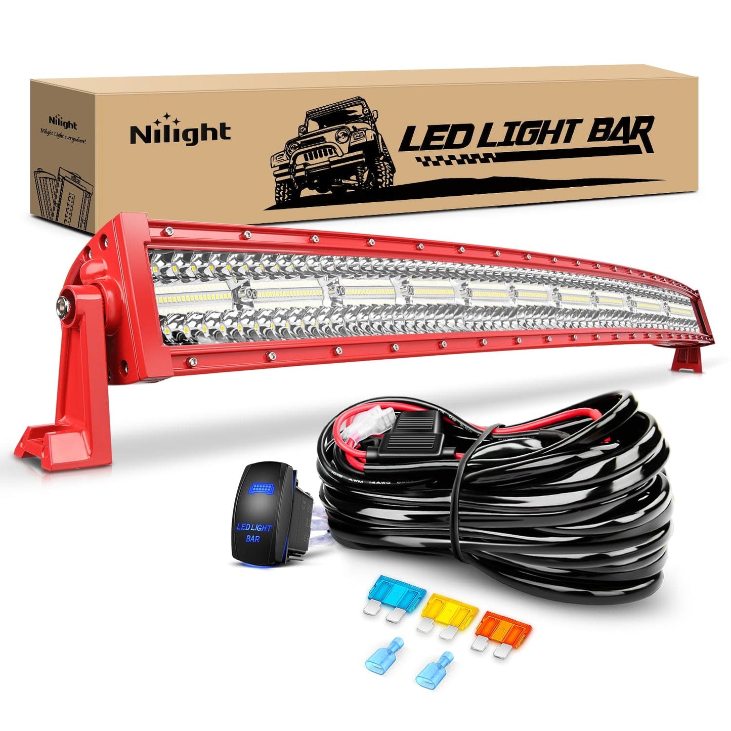 42 Inch Triple Row Red Shell Spot Flood Led Light Bar | 14AWG Wire 5Pin Switch Light Bars - Top Tuning Boost