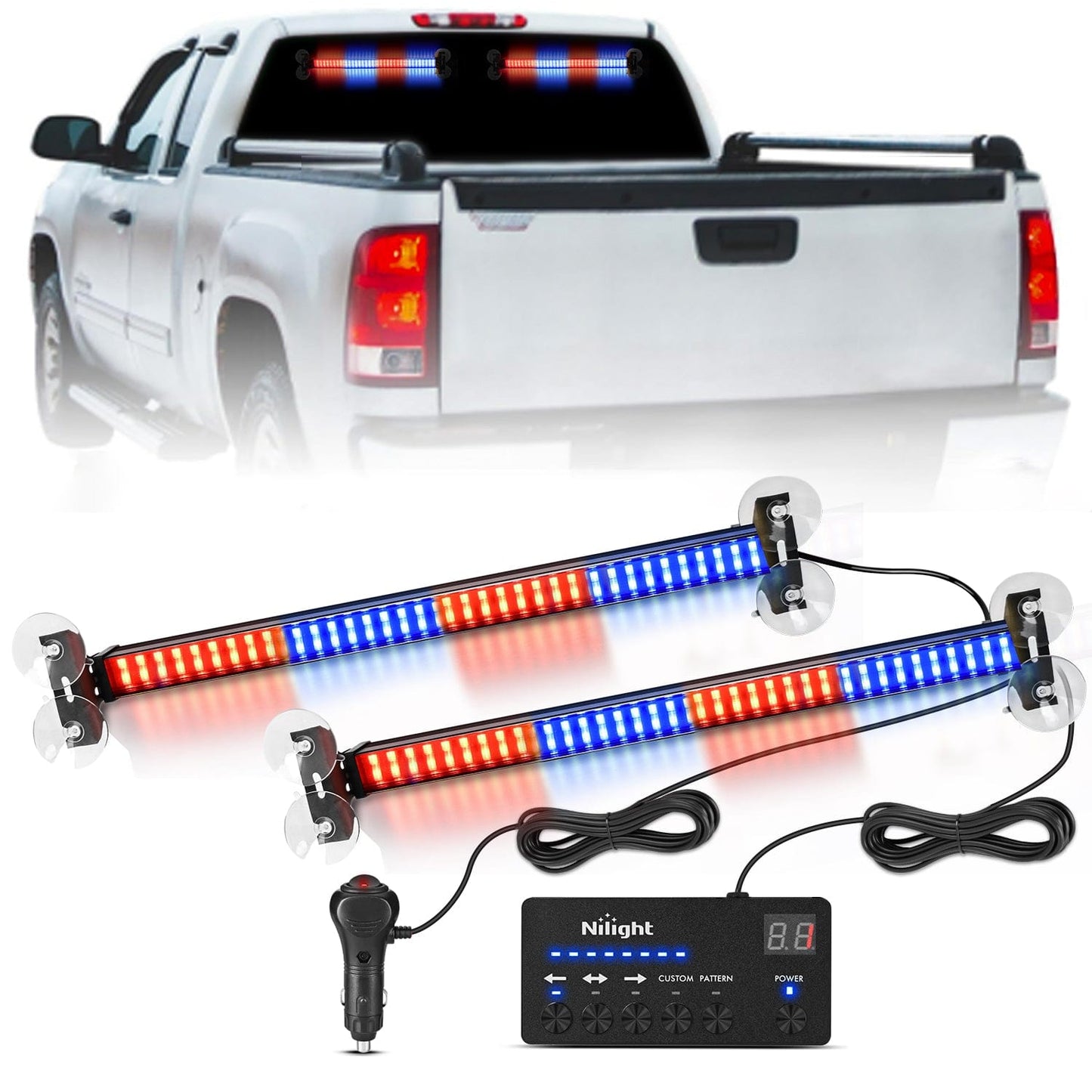 144 LED Strobe Traffic Advisor Light Bar Red Blue with Controller 2 in 1 Automotive Emergency Warning Flashing Police Windshield Lights Bars for Cars Tow Plow Trucks Construction Vehicles Light Bars - Top Tuning Boost