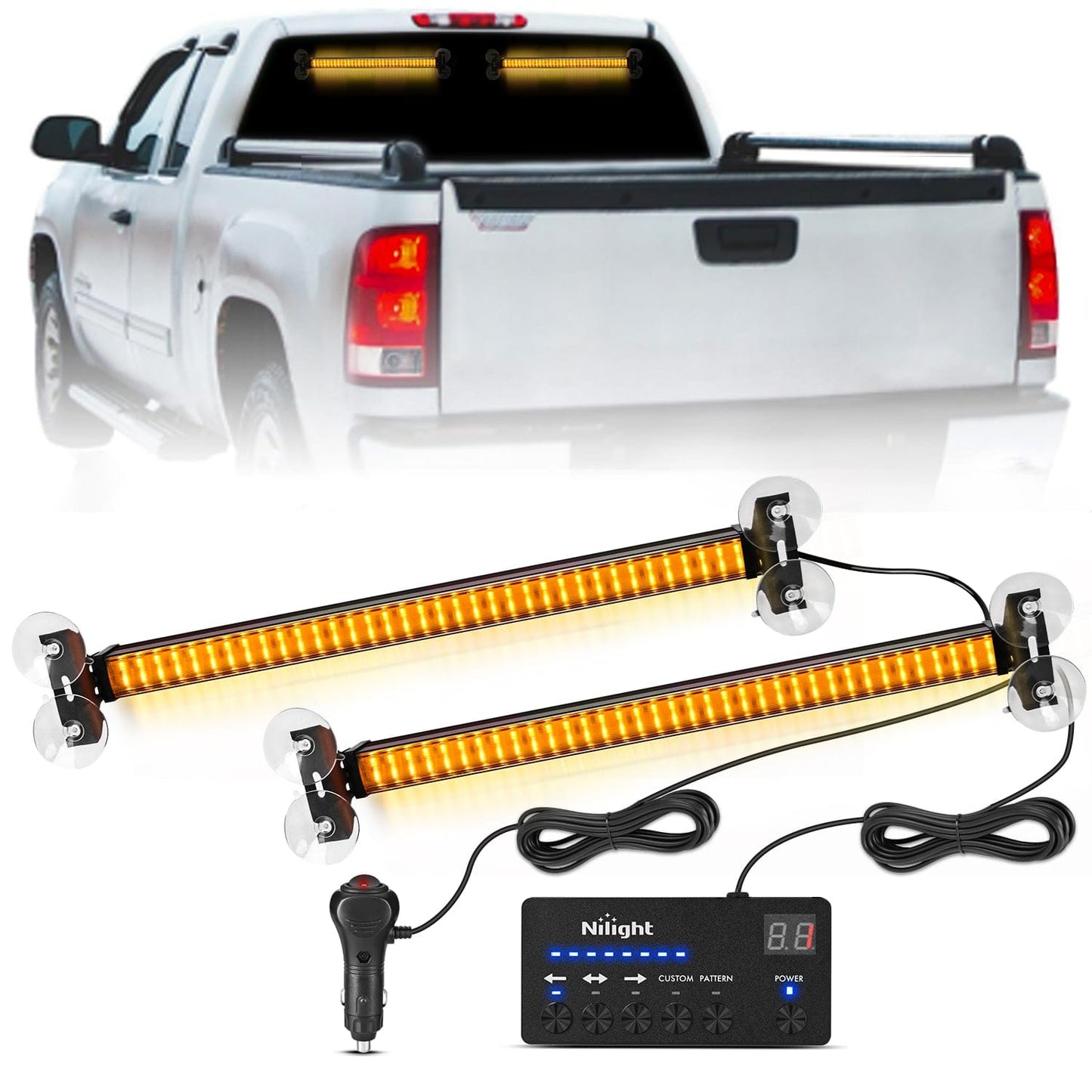 144 LED Strobe Traffic Advisor Light Bar Amber with Controller 2 in 1 Automotive Emergency Warning Flashing Police Windshield Lights Bars for Cars Tow Plow Trucks Construction Vehicles Light Bars - Top Tuning Boost