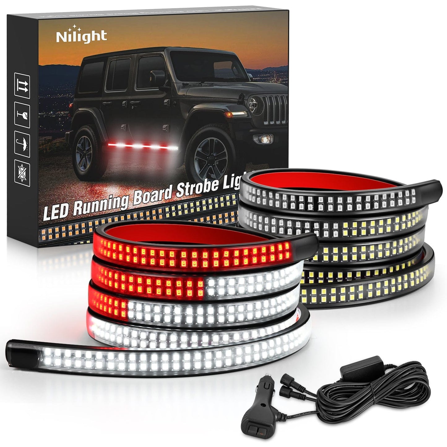 2PCS 70 Inch Emergency Strobe Light Strip 1125 LED Running Board Lights Red White Flexible Side Flashing Warning Caution Safety Waterproof for Truck Construction Vehicles Pickup Headlights - Top Tuning Boost