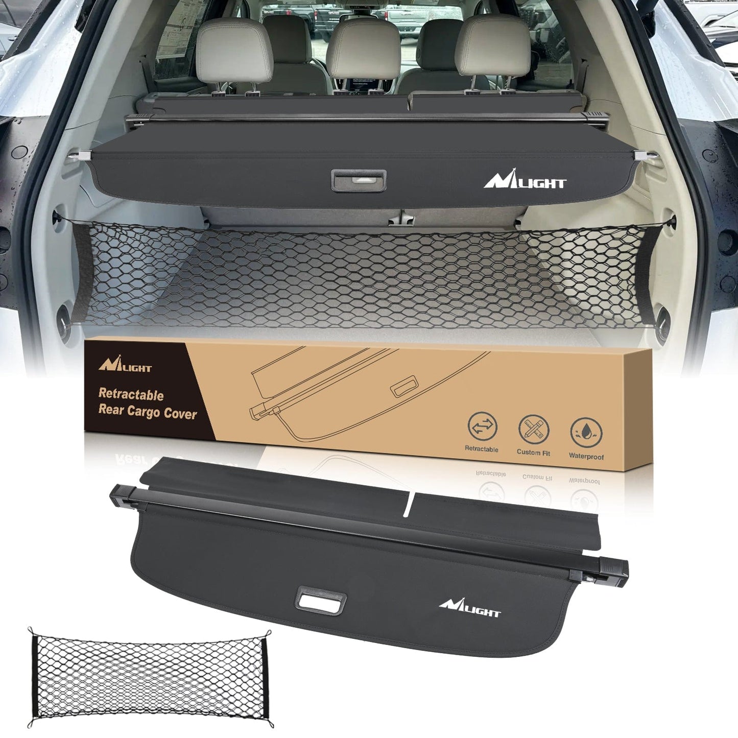 Trunk Cargo Cover Trunk Cargo Cover for VW Volkswagen Tiguan 2018 2019 2020 2021 2022 2023 2024, Retractable Privacy Security Shield Shade Rear Trunk Cover, with Trunk Storage Net