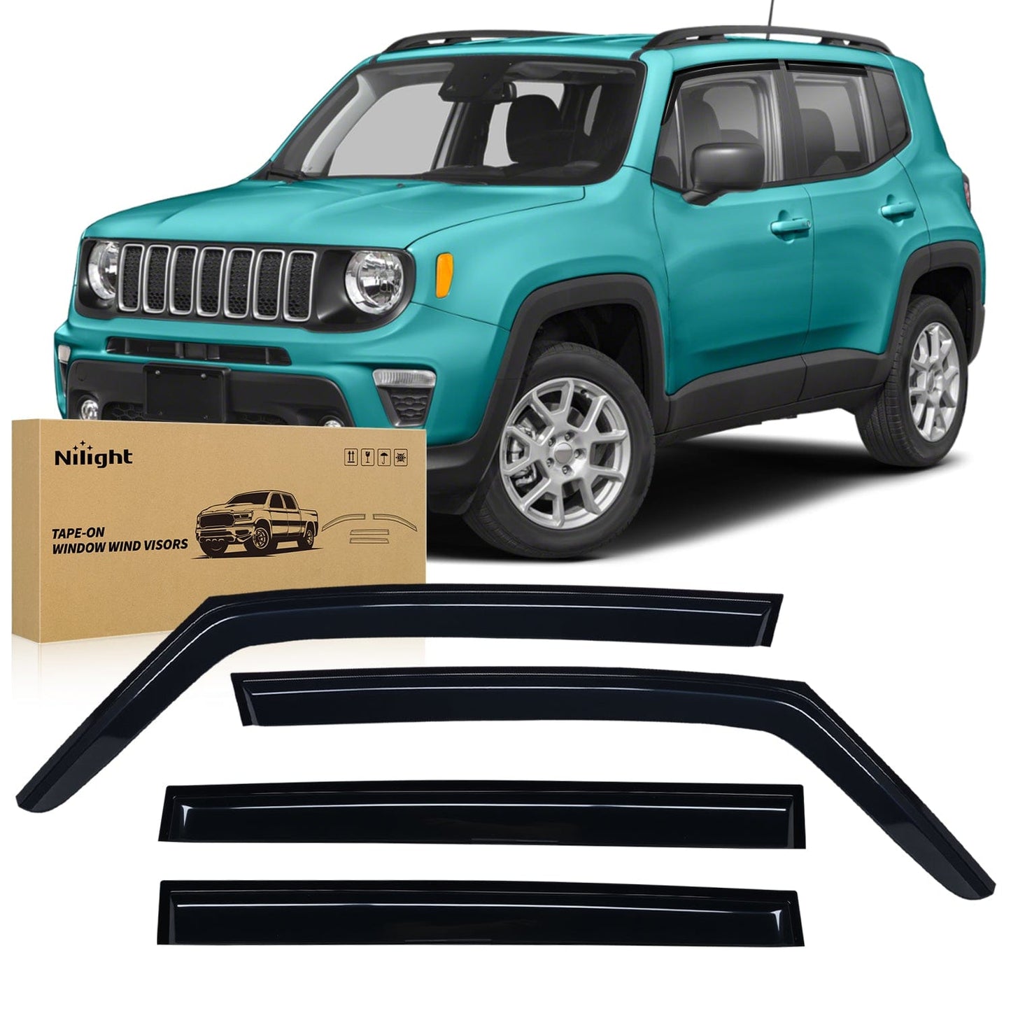 Rain Guards Rain Guards for Jeep Renegade 2015 2016 2017 2018 2019 2020 2021 2022 2023 2024, Window Wind Deflectors Vent Visors, Tape on-4PCS