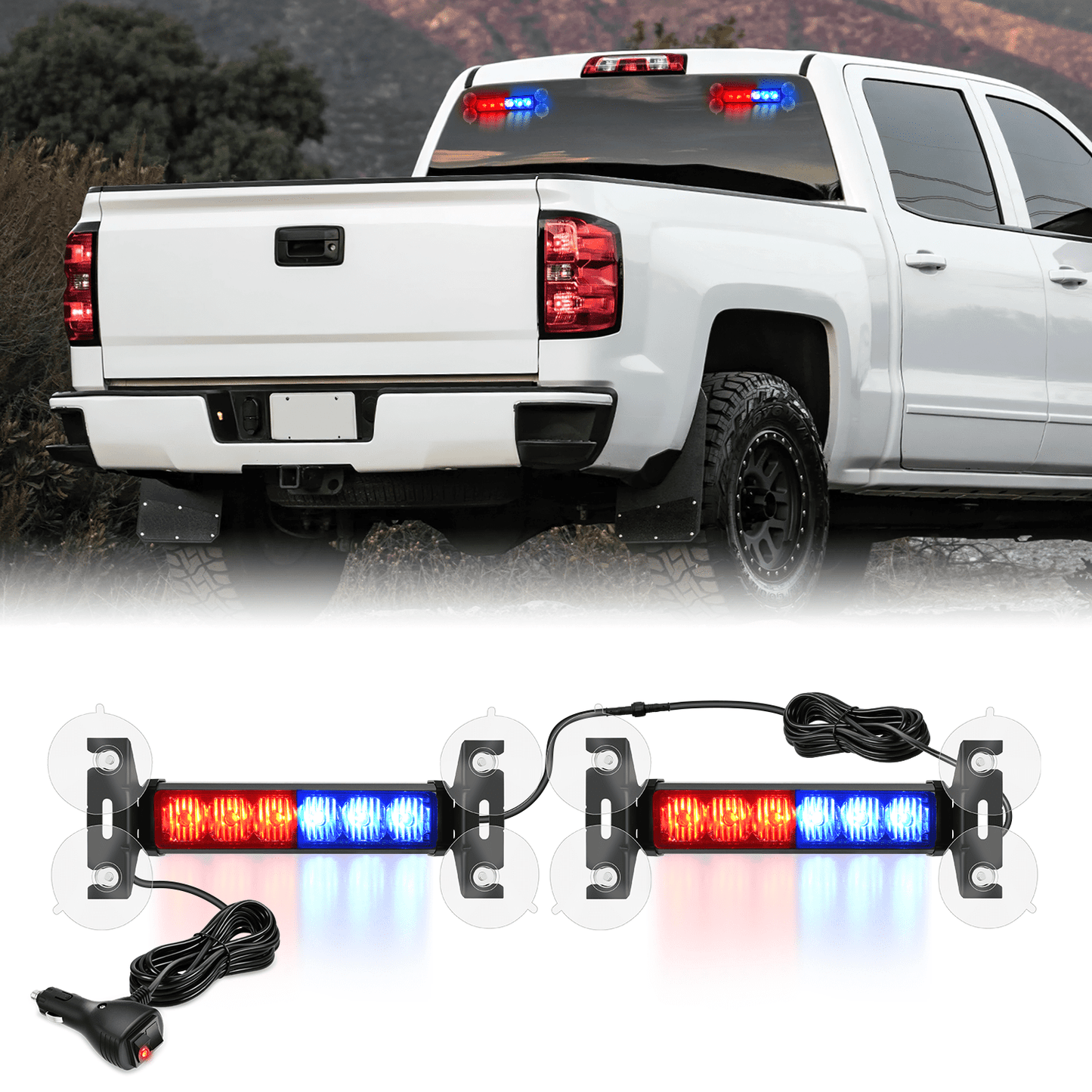 12LED Emergency Strobe Traffic Advisor Light Bar 2 in 1 Red Blue Dash Warning Safety Flashing Lights Front/Rear Windshield Construction Lights for Trucks Cars Plow Police Firefighter Vehicles Light Bars - Top Tuning Boost