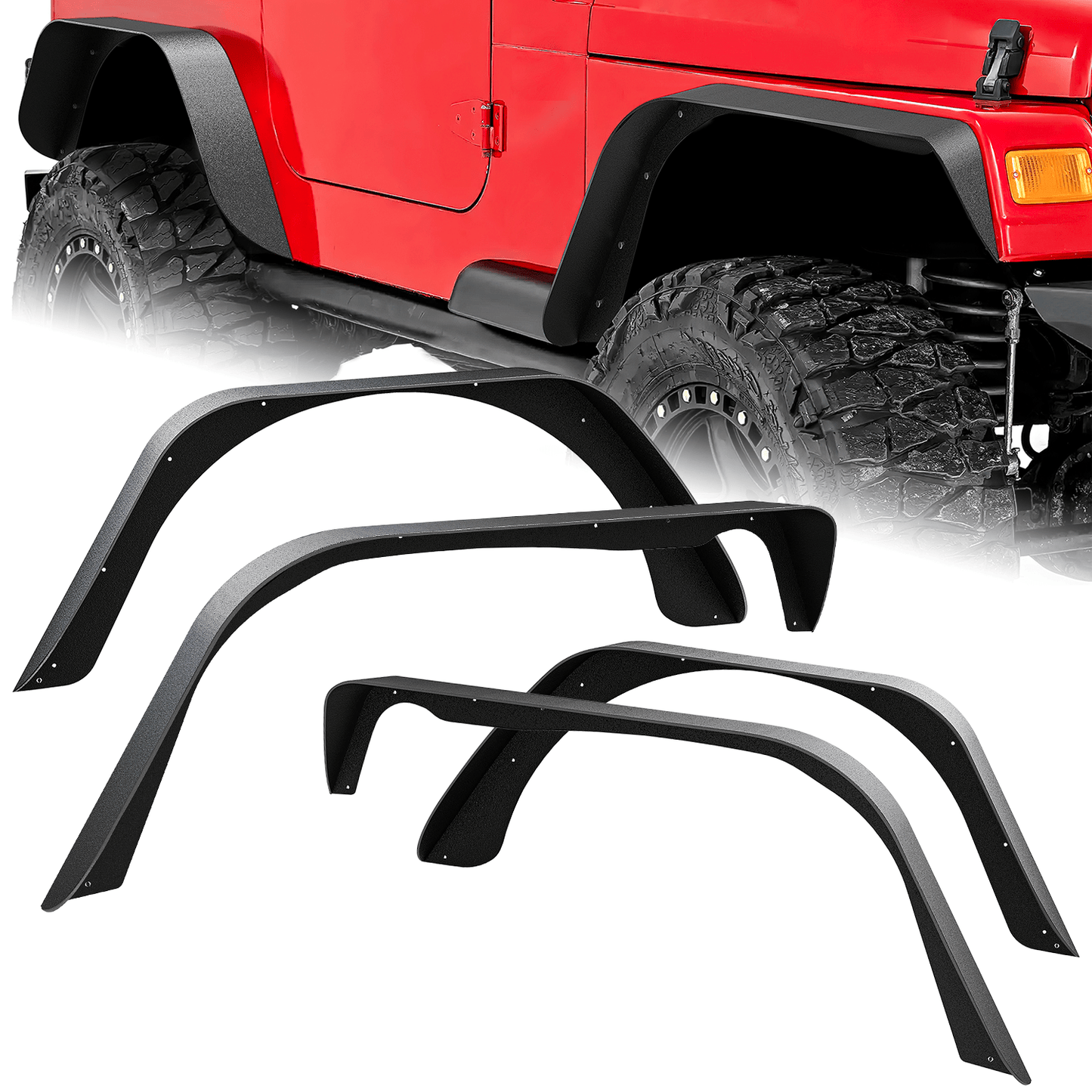 Fender Off-Road Fender Flares Kit Compatible with 1997 1998 1999 2000 2001 2002 2003 2004 2005 2006 Wrangler TJ & LJ