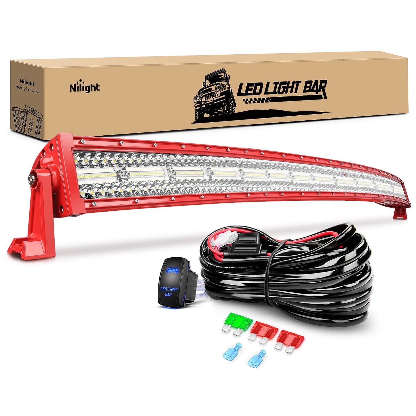 50 Inch Triple Row Red Shell Spot Flood Led Light Bar | 12AWG Wire 5Pin Switch Light Bars - Top Tuning Boost