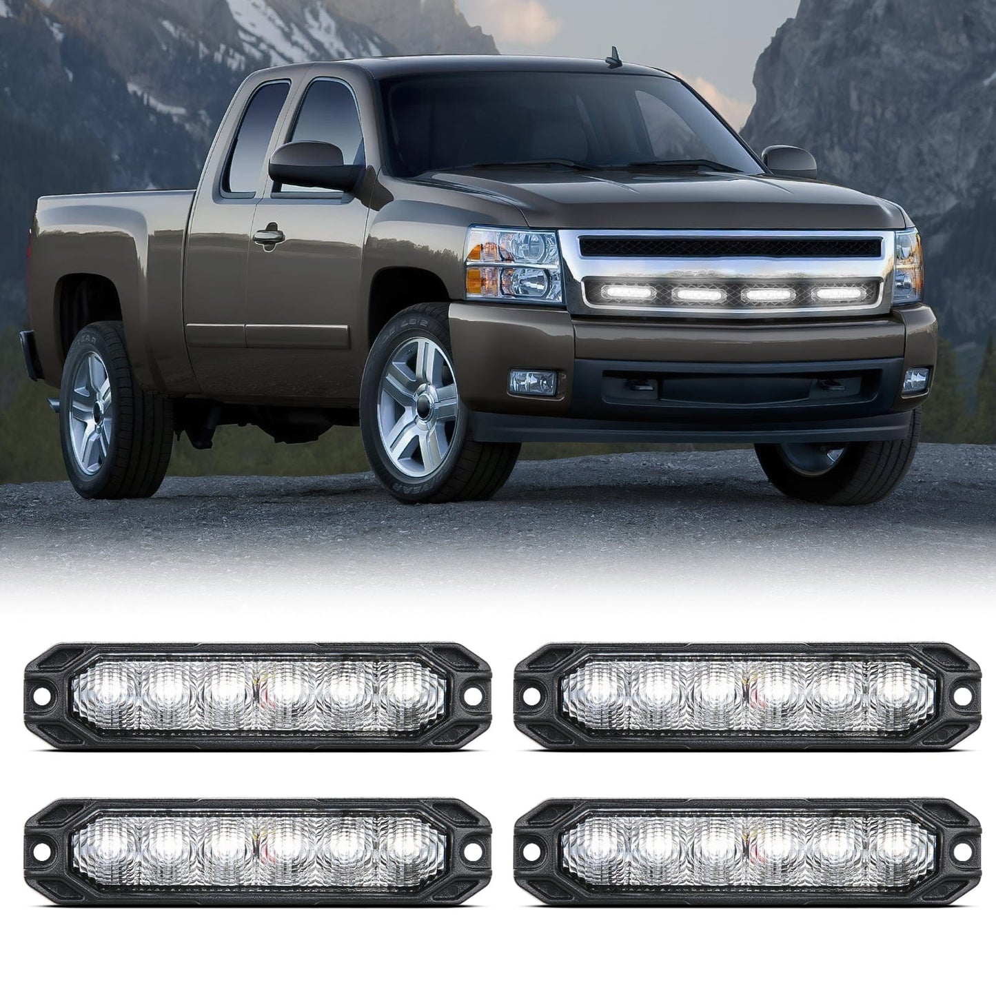 4PCS 6 LED White Emergency Warning Strobe Lights Headlights - Top Tuning Boost