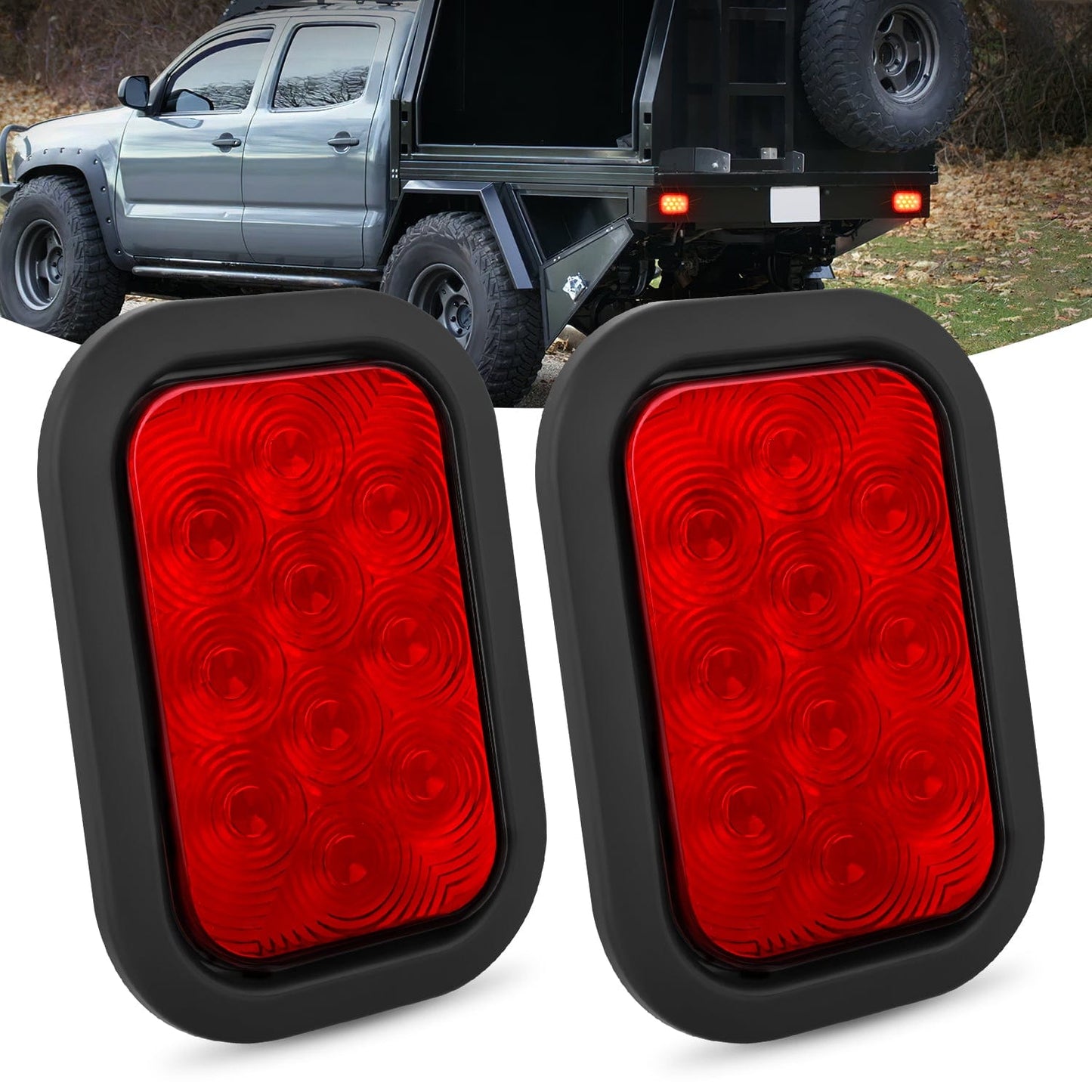 2 Pcs 5 X 3 Inch 10 Led Red Rectangular Trailer Tail Light Tail Lights - Top Tuning Boost
