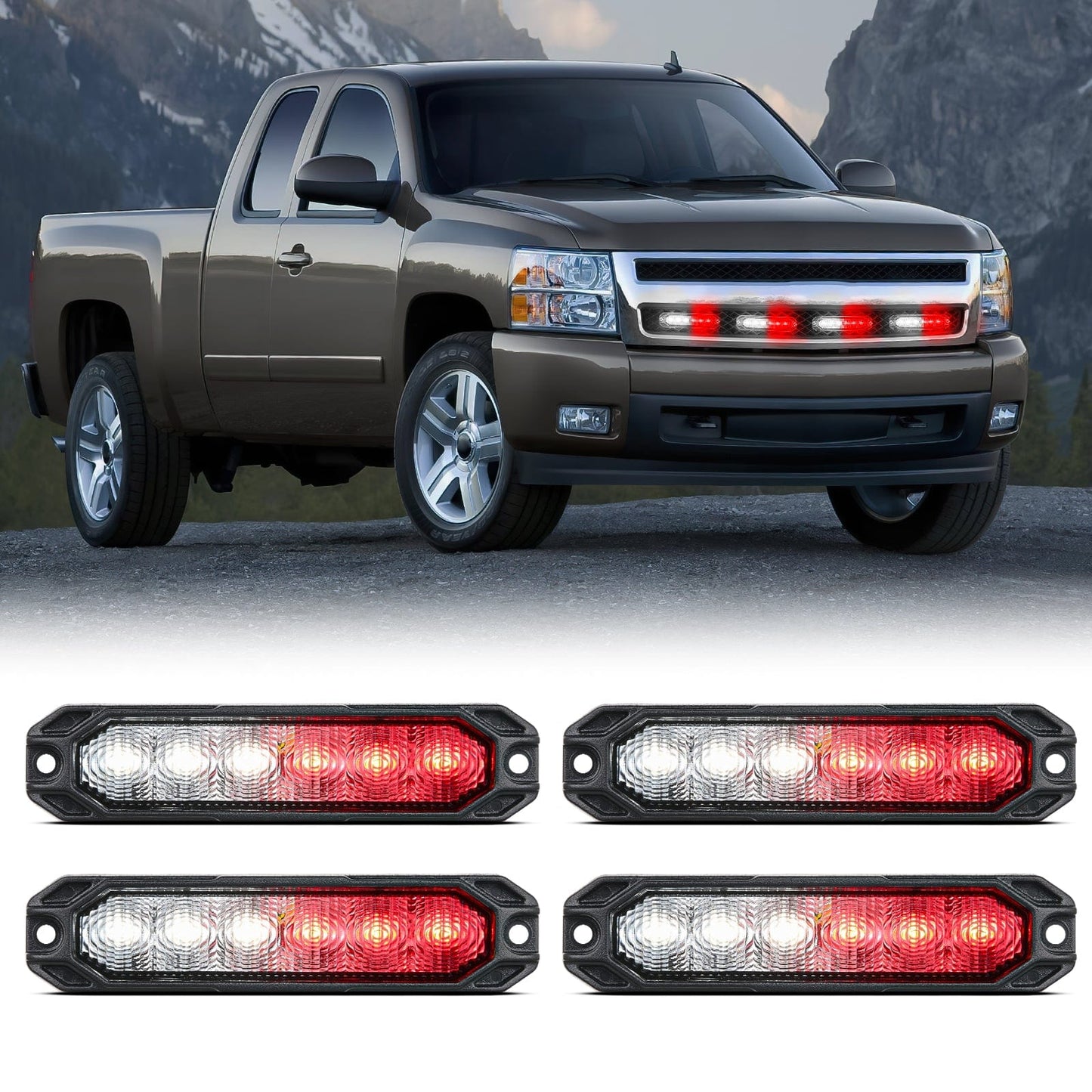 4PCS 6 LED Red and White Emergency Warning Strobe Lights Headlights - Top Tuning Boost