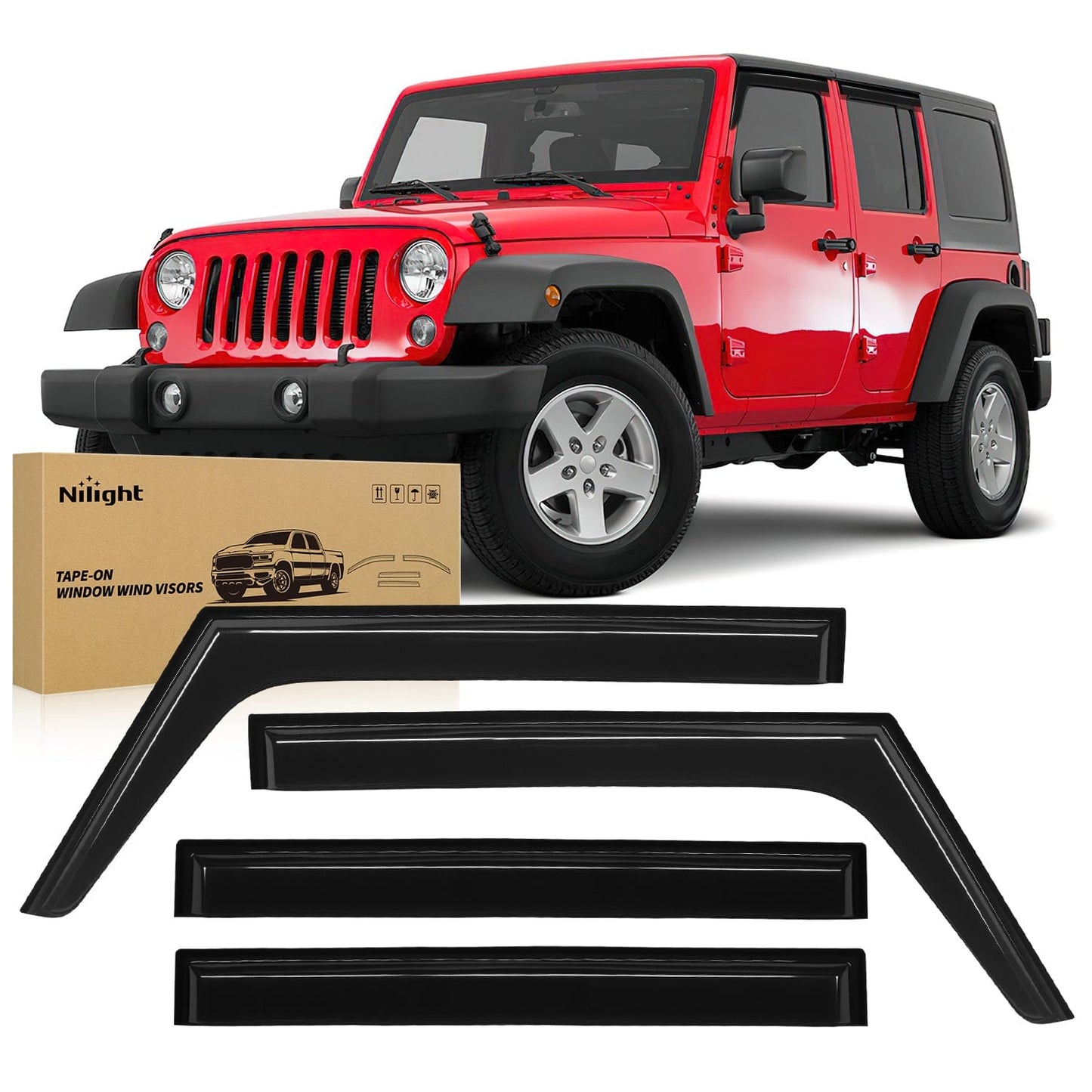 Rain Guards Window Rain Guards for Jeep Wrangler JK 2007 2008 2009 2010 2011 2012 2013 2014 2015 2016 2017 2018, Window Wind Deflectors Vent Visors, Tape on-4PCS