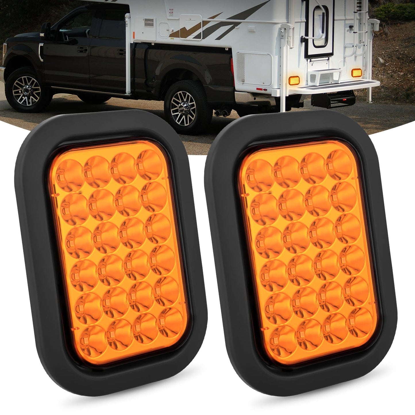 2 Pcs 5 X 3 Inch 24 Led Amber Rectangular Trailer Tail Light Tail Lights - Top Tuning Boost