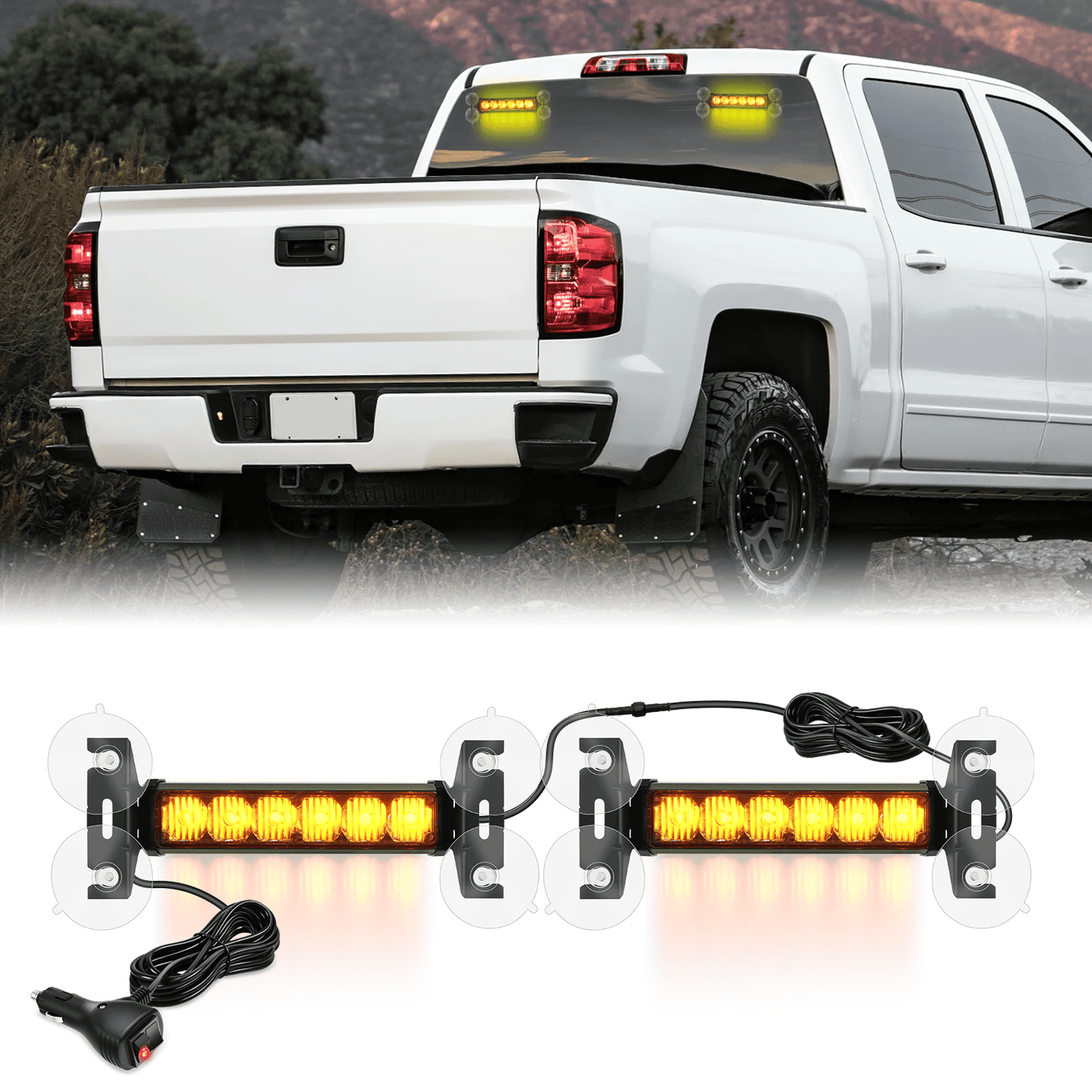 12LED Emergency Strobe Traffic Advisor Light Bar 2 in 1 Amber Dash Warning Safety Flashing Lights Front/Rear Windshield Construction Lights for Trucks Cars Plow Police Firefighter Vehicles Light Bars - Top Tuning Boost