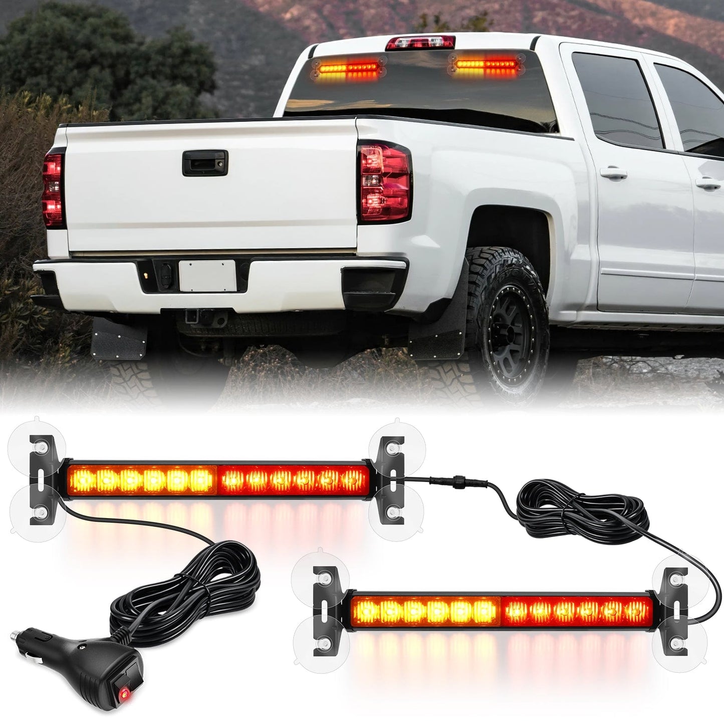 24LED Emergency Strobe Traffic Advisor Light Bar 2 in 1 Amber Red Dash Warning Safety Flashing Lights Front/Rear Windshield Construction Lights for Trucks Cars Plow Police Firefighter Vehicles Light Bars - Top Tuning Boost
