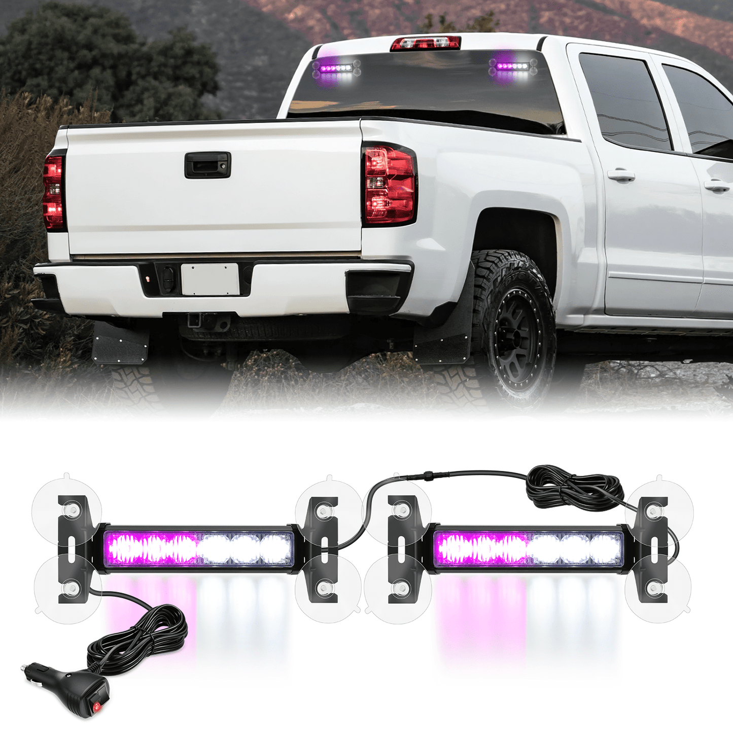 12LED Emergency Strobe Traffic Advisor Light Bar 2 in 1 Purple White Dash Warning Safety Flashing Lights Front/Rear Windshield Construction Lights for Trucks Cars Plow Police Vehicles Light Bars - Top Tuning Boost