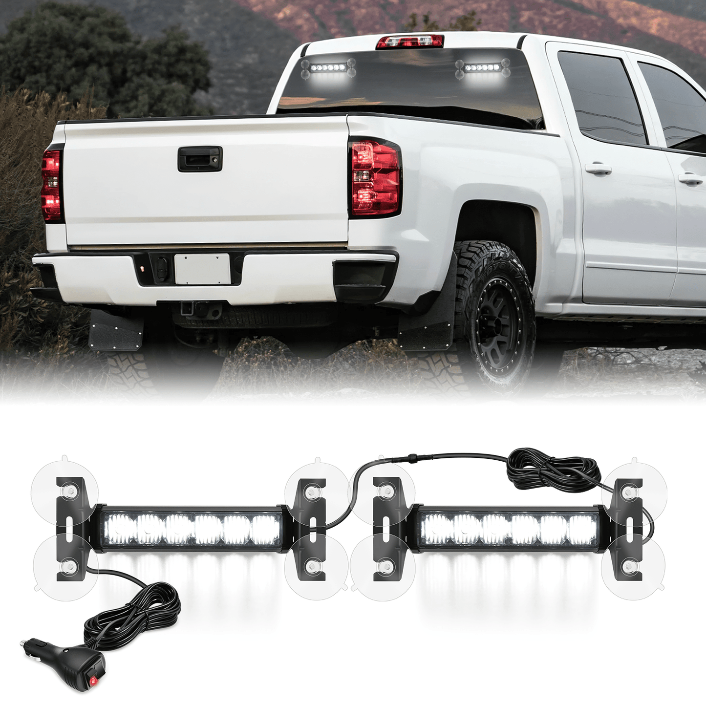 12LED Emergency Strobe Traffic Advisor Light Bar 2 in 1 White Dash Warning Safety Flashing Lights Front/Rear Windshield Construction Lights for Trucks Cars Plow Police Firefighter Vehicles Light Bars - Top Tuning Boost