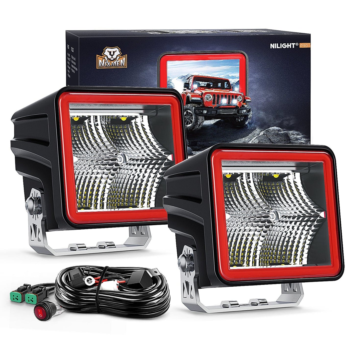 3 Inch Cube LED Pod Light Bar 20W 2100LM Super Flood Light (2 pcs)/16AWG DT Wiring Harness Kit (Pair) | 16AWG DT Wire (Copy) Light Bars - Top Tuning Boost