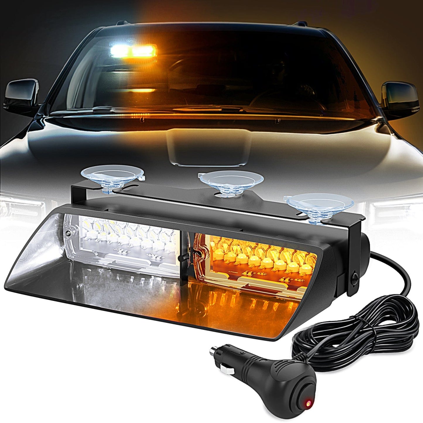 8 Inch 16 Leds Windshield Hazard Amber White Strobe Light Headlights - Top Tuning Boost
