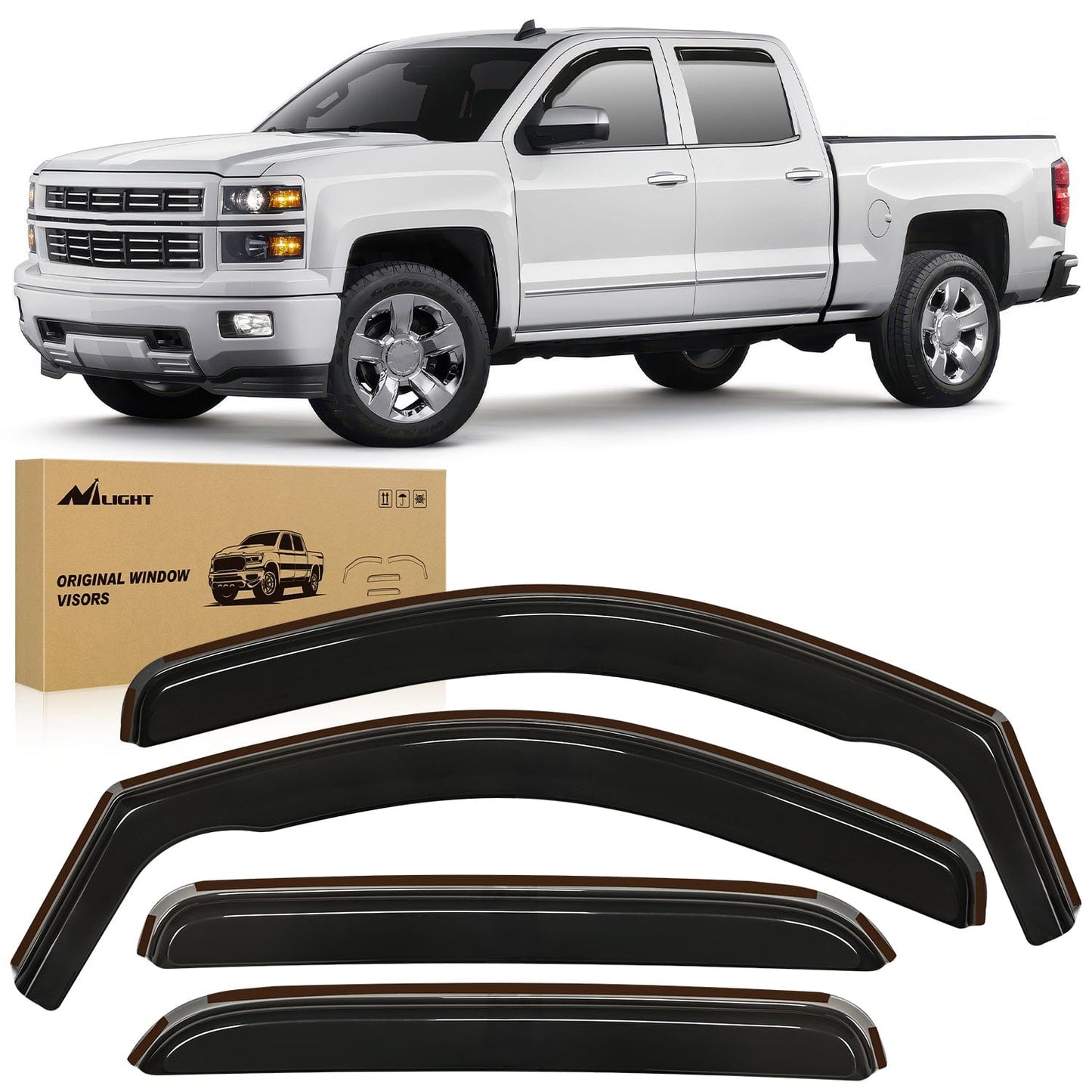 Rain Guards Window Visor Compatible with Chevy Silverado 1500/Avalanche 2007 2008 2009 2010 2011 2012 2013 GMC Sierra 1500/Silverado/Sierra 2500-3500HD Crew Cab Yukon XL in Channel Rain Guards