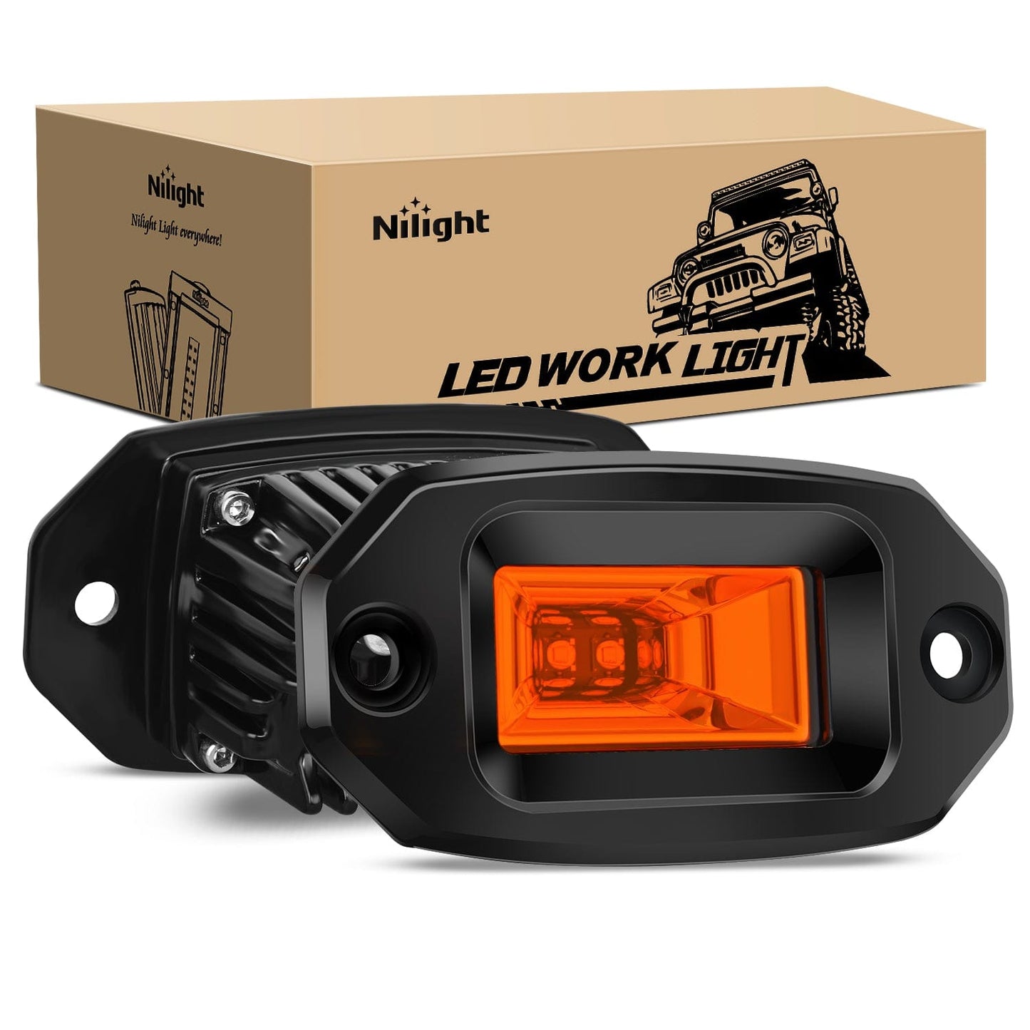 4.5Inch 20W Flush Mount Amber Flood LED Work Light (Pair) Headlights - Top Tuning Boost