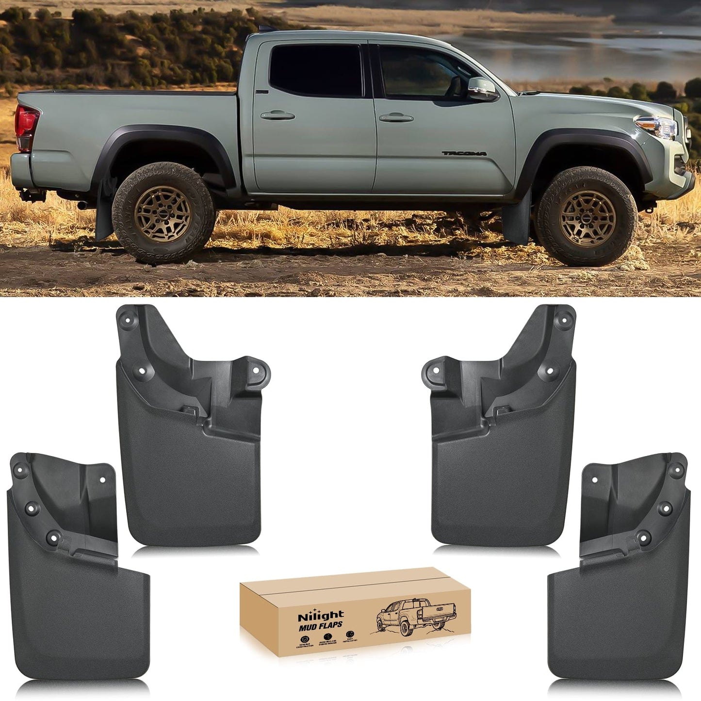 Fender Front & Rear Set Mud Flaps for Toyota Tacoma 2016 2017 2018 2019 2020 2021 2022 2023