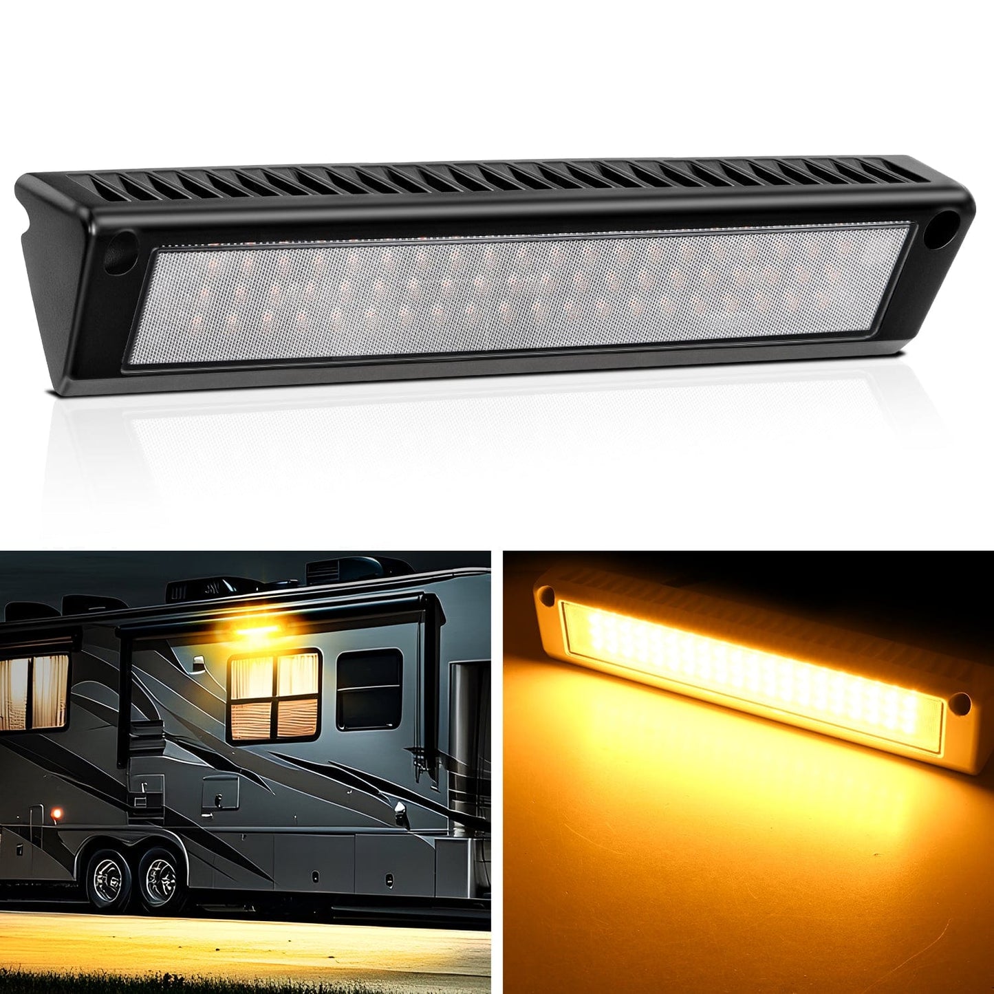 RV Exterior Light 13 Inch Amber Beam Porch Lights Black Aluminum Headlights - Top Tuning Boost