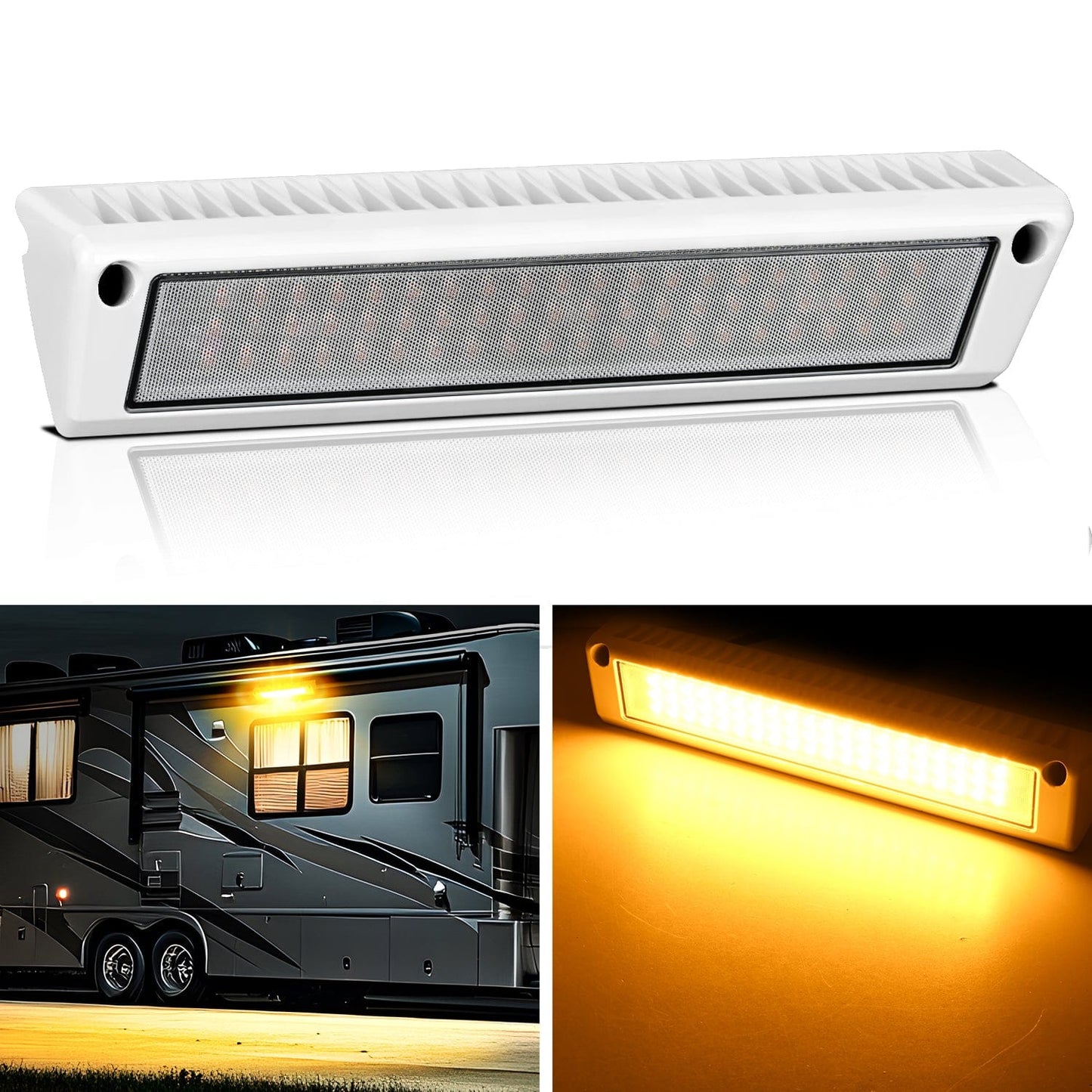 RV Exterior Light 13 Inch Amber Beam Porch Lights White Aluminum Headlights - Top Tuning Boost