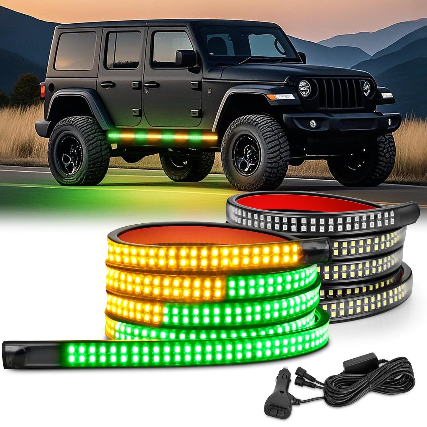 2PCS 70 Inch Emergency Strobe Light Strip 1125 LED Running Board Lights Amber Green Flexible Side Flashing Warning Caution Safety Waterproof for Truck Construction Vehicles Pickup Headlights - Top Tuning Boost