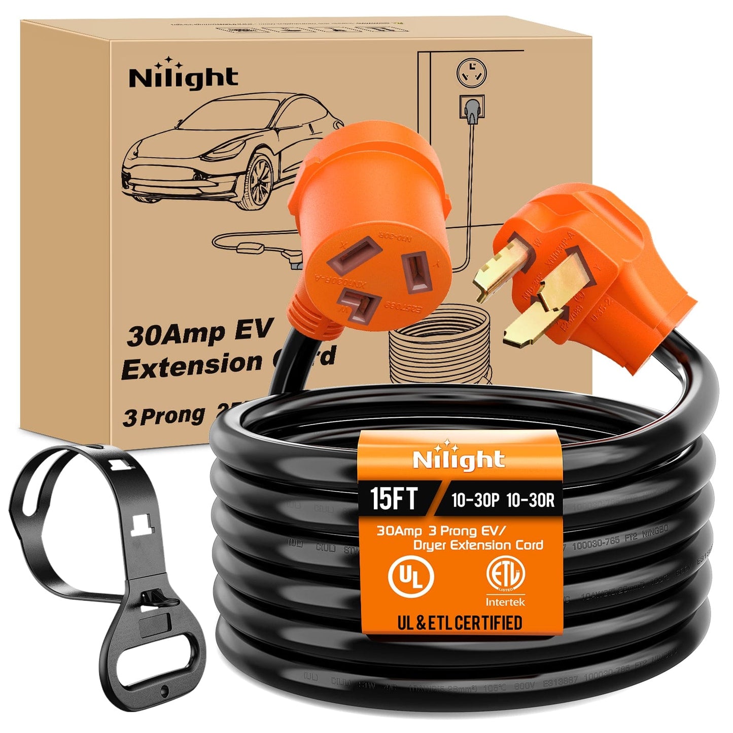 RV Parts 15FT EV Dryer Extension Cord 3 Prong 30 Amp NEMA 10-30P 10-30R Old Dryer Extension Cable Heavy Duty 10 Gauge Pure Copper Wire UL Listed 125/250V for Level 2 EV Charging