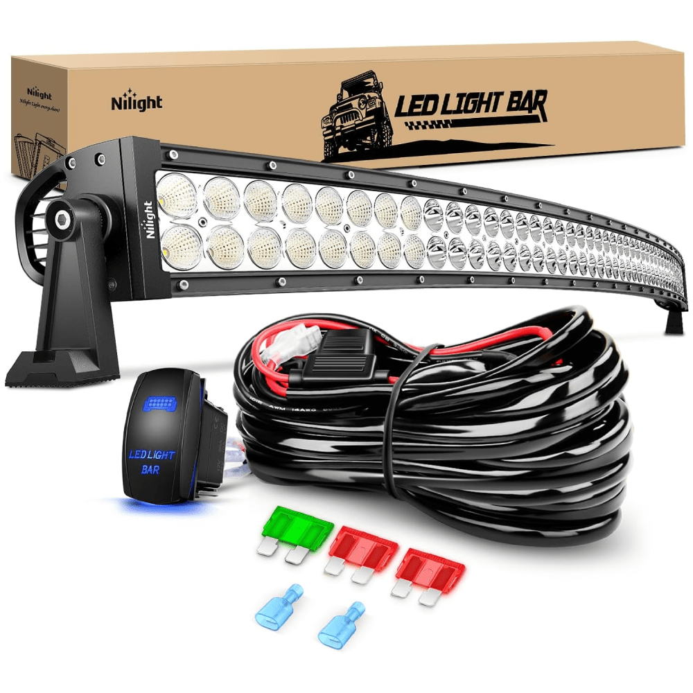 52 Inch 300W Double Row Curved Spot Flood LED Light Bar | 12AWG Wire 5Pin Switch Light Bars - Top Tuning Boost
