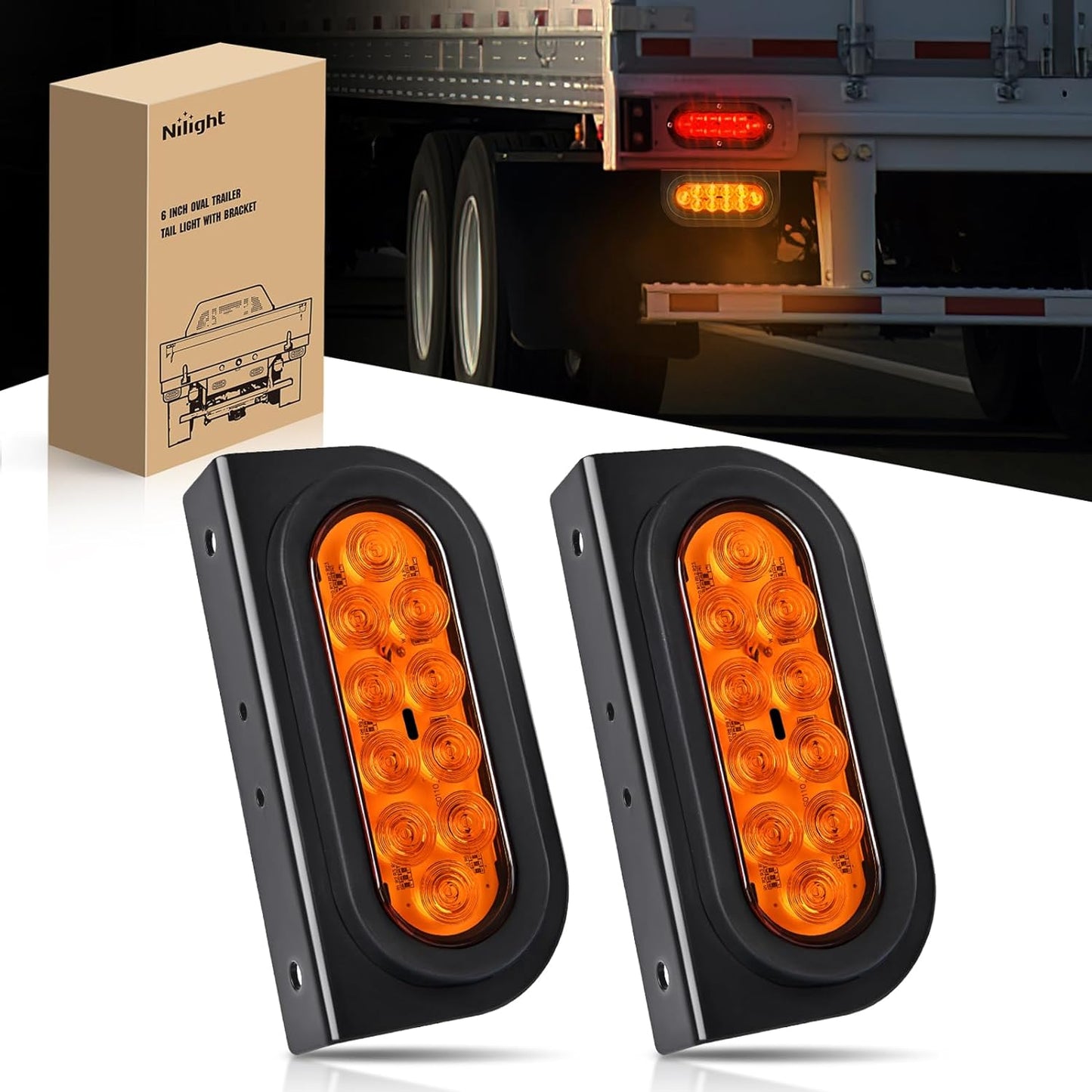 6 Inch Oval Amber Tail Lights flush Mount Grommets Plugs w/Mounting Brackets (Pair) Tail Lights - Top Tuning Boost