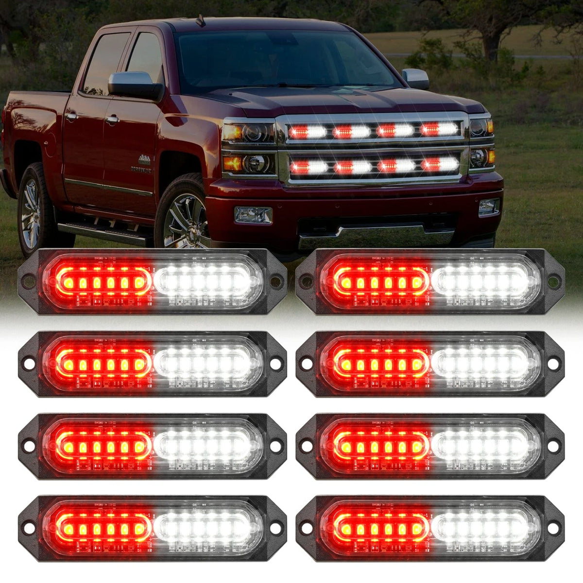 8PCS 12LED Red White Emergency Strobe Lights Headlights - Top Tuning Boost