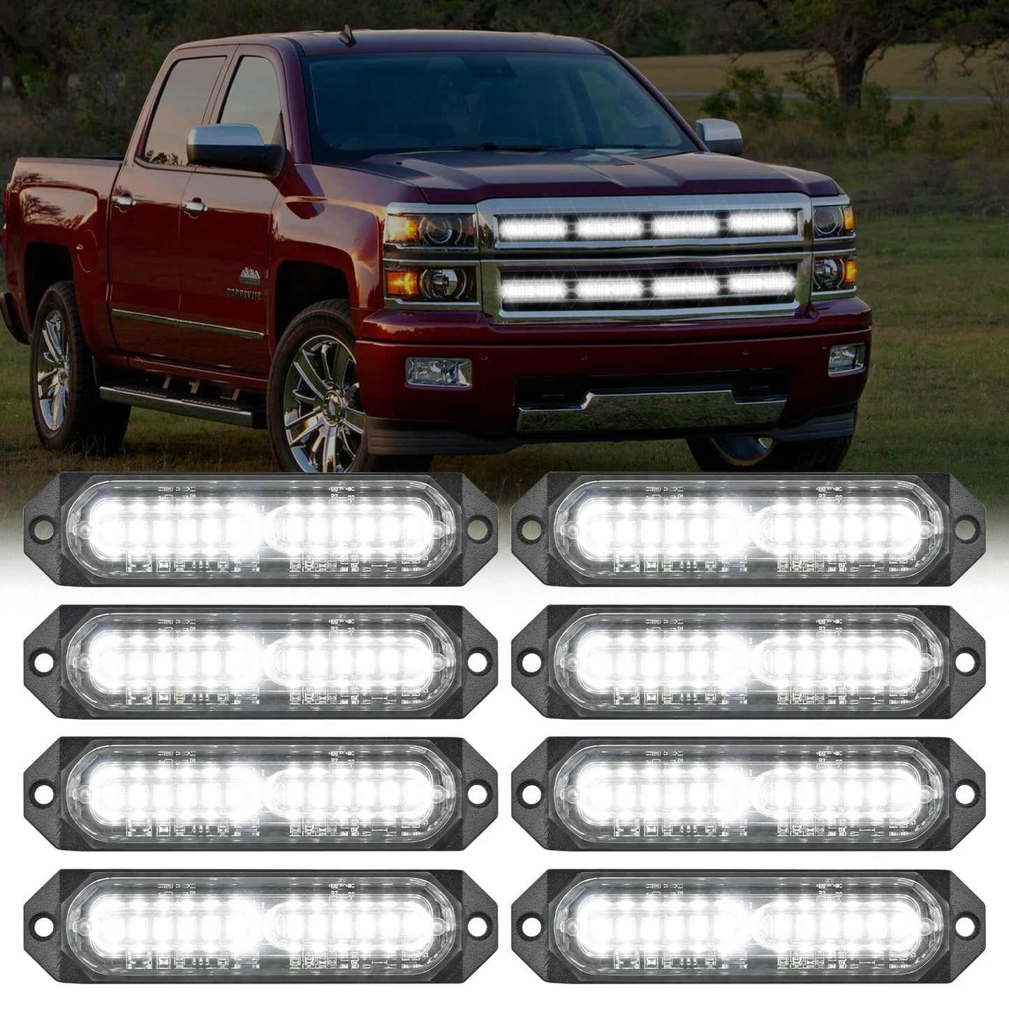 8PCS 12LED White Emergency Strobe Lights Headlights - Top Tuning Boost