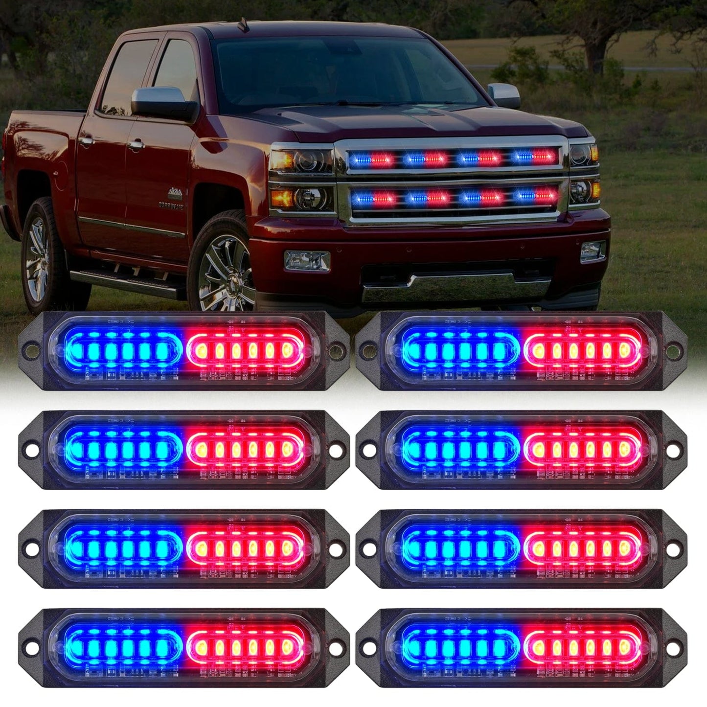 8PCS 12LED Red Blue Emergency Strobe Lights Headlights - Top Tuning Boost