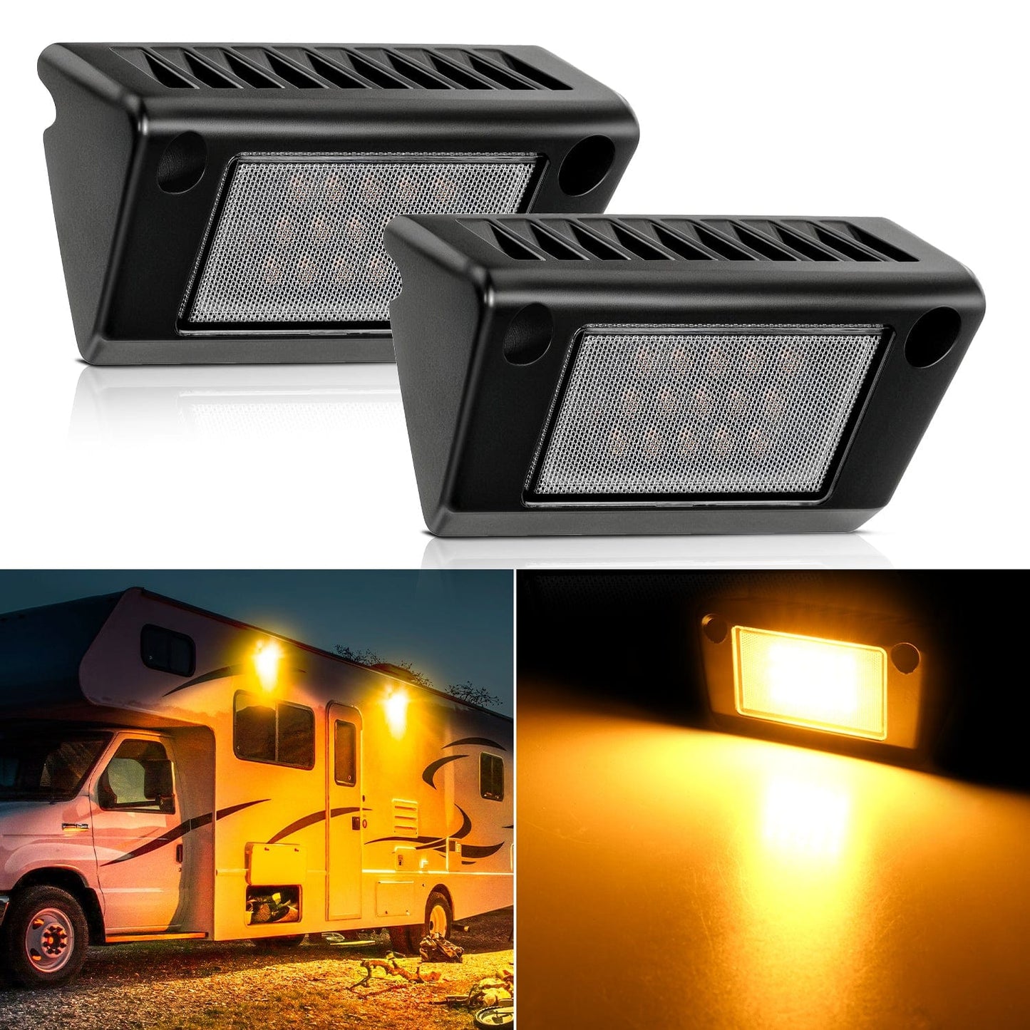 RV Exterior Light 2PCS 5 Inch Amber Beam Porch Lights Black Aluminum Headlights - Top Tuning Boost