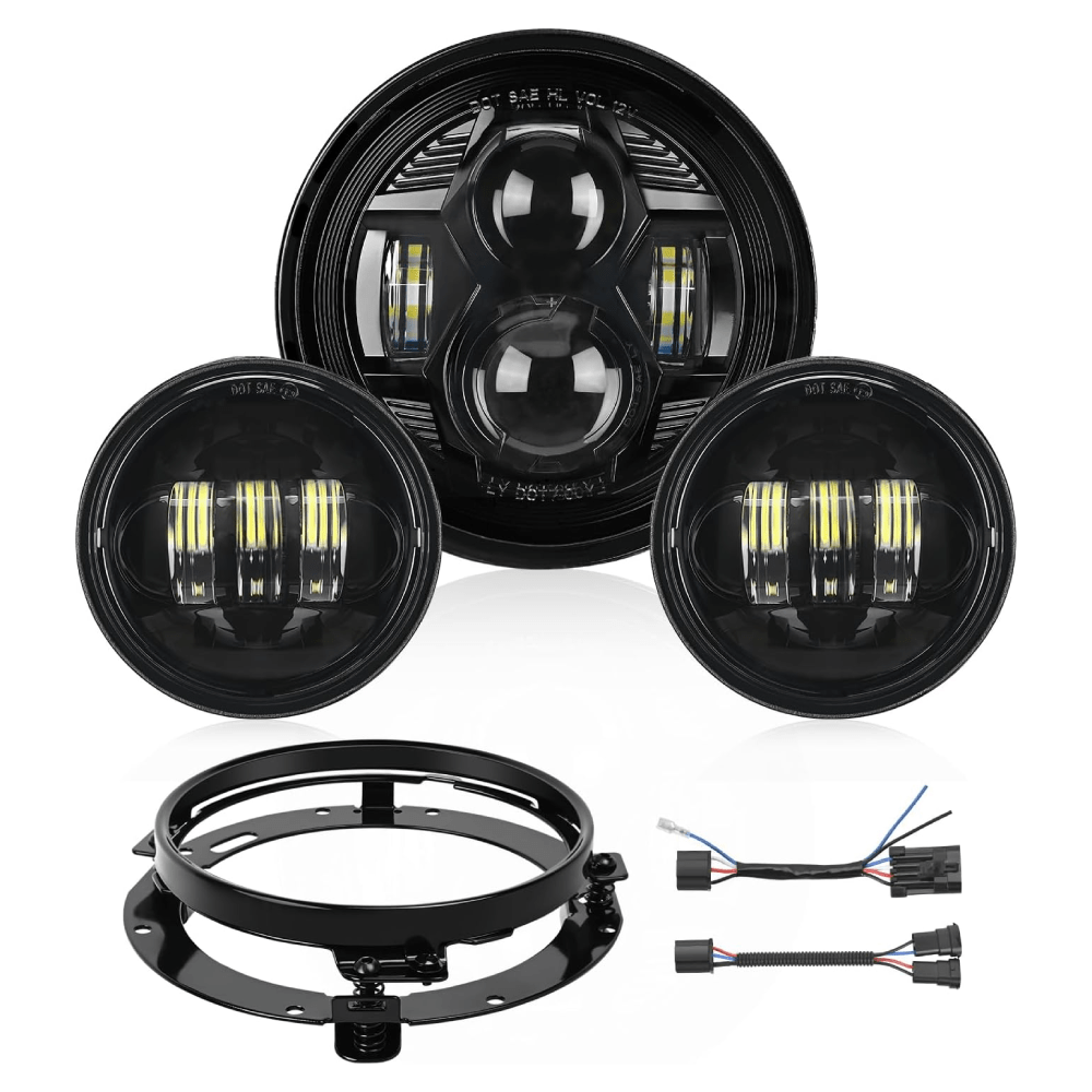 Motorcycle 7Inch LED Headlights 4.5Inch Fog Lights Black Kits Fog Lights - Top Tuning Boost