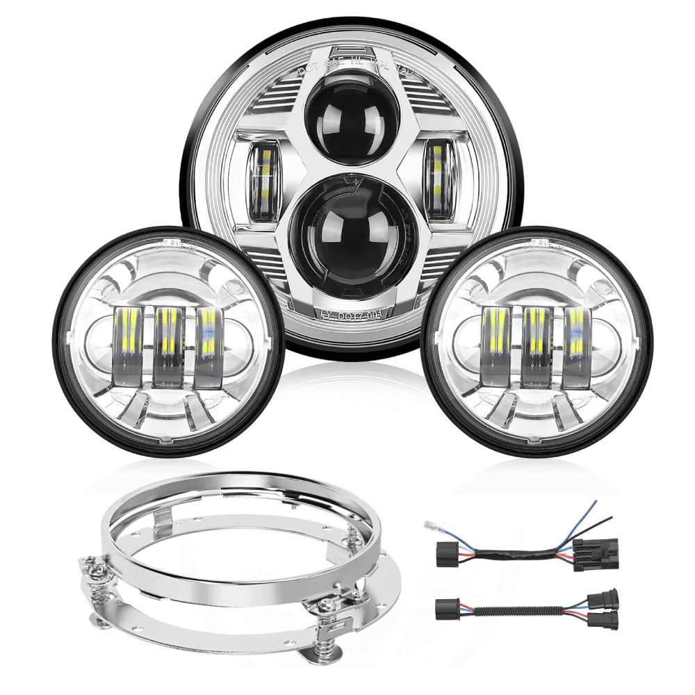 Motorcycle 7Inch LED Headlights 4.5Inch Fog Lights Chrome Kits Fog Lights - Top Tuning Boost