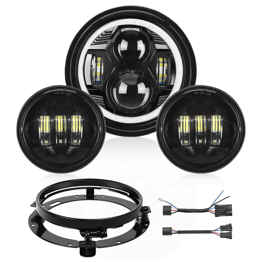 Motorcycle 7Inch DRL LED Headlights 4.5Inch Fog Lights Black Kits Fog Lights - Top Tuning Boost