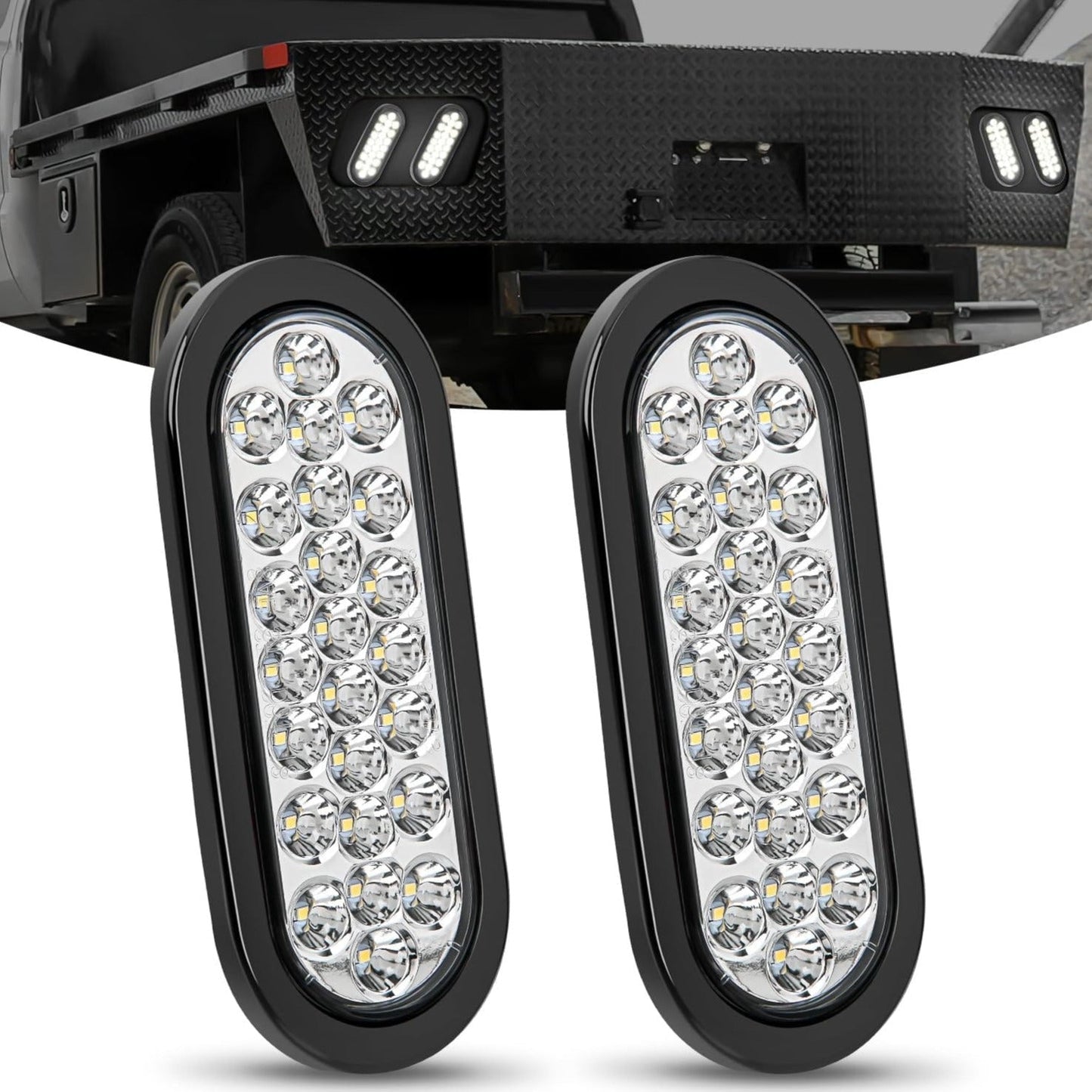 6 Inch Oval White 24Leds Trailer Tail Lights (Pair) Tail Lights - Top Tuning Boost