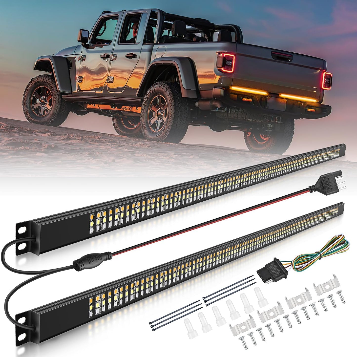 56 Inch Aluminum Frame Triple Row 576 Leds Red White Amber Light Strip Headlights - Top Tuning Boost
