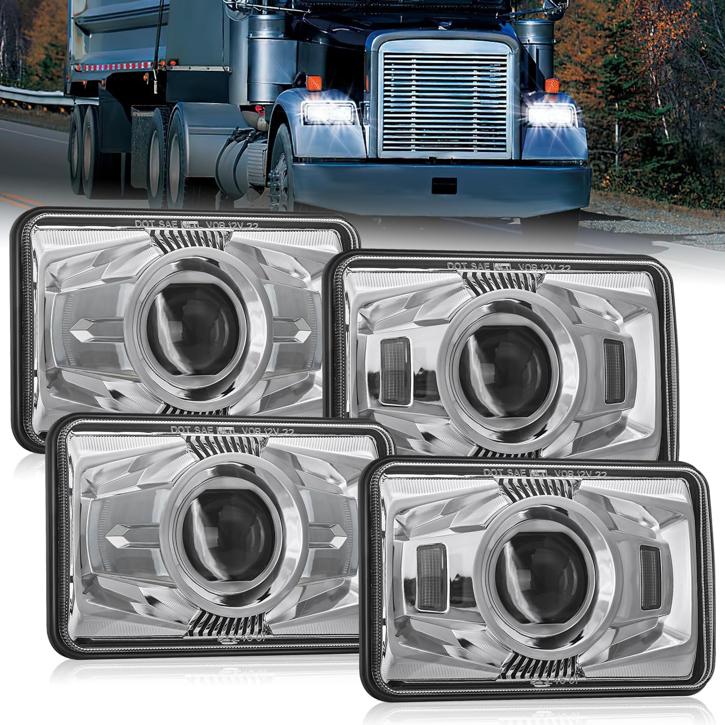 4x6Inch LED Hi/Lo Sealed Beam Headlights 60W H4651 H4652 H4656 H4666 H6545 Silver 4Pcs Headlights - Top Tuning Boost