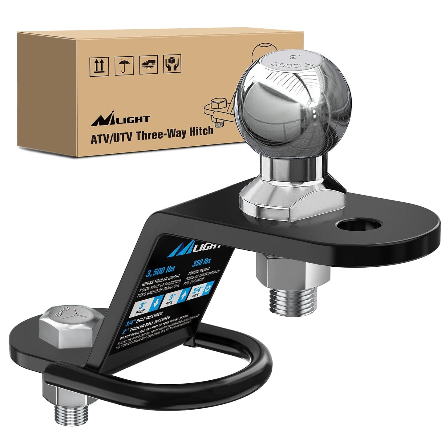 Trailer Hitch ATV/UTV Three-Way Hitch with 2 Inch Ball 3500lbs 3 Trailer Hitch Ball Mount Lawn Mover Hitch ATV UTV Trailer Hitch Adapter 3Inch Drop/Rise 3 Mounting Options