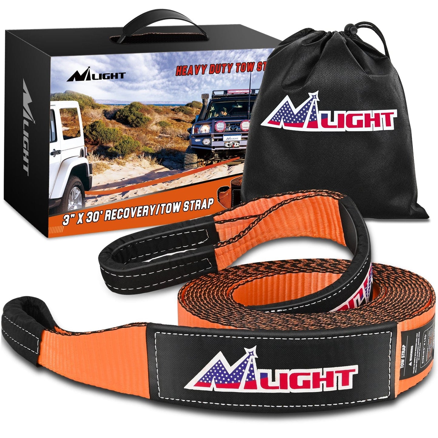 Tie Down Straps 3 x 30Inch Recovery Tow Strap Rope 33000LBS