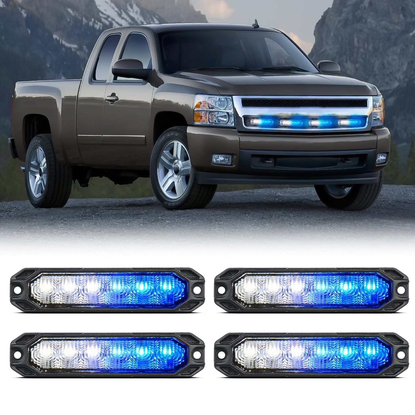 6LED Bule White Surface Mount Flashing Emergency Strobe lights 4 PCS Headlights - Top Tuning Boost