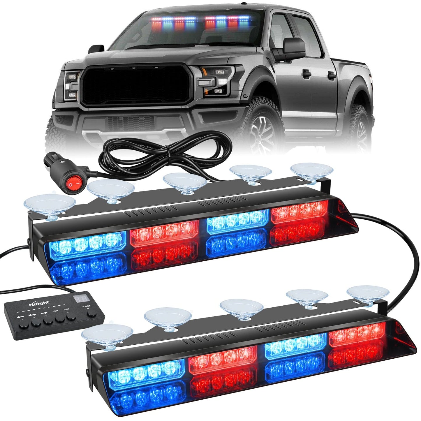 32LED Red Blue Suction Cups Emergency Dash Strobe Lights Headlights - Top Tuning Boost