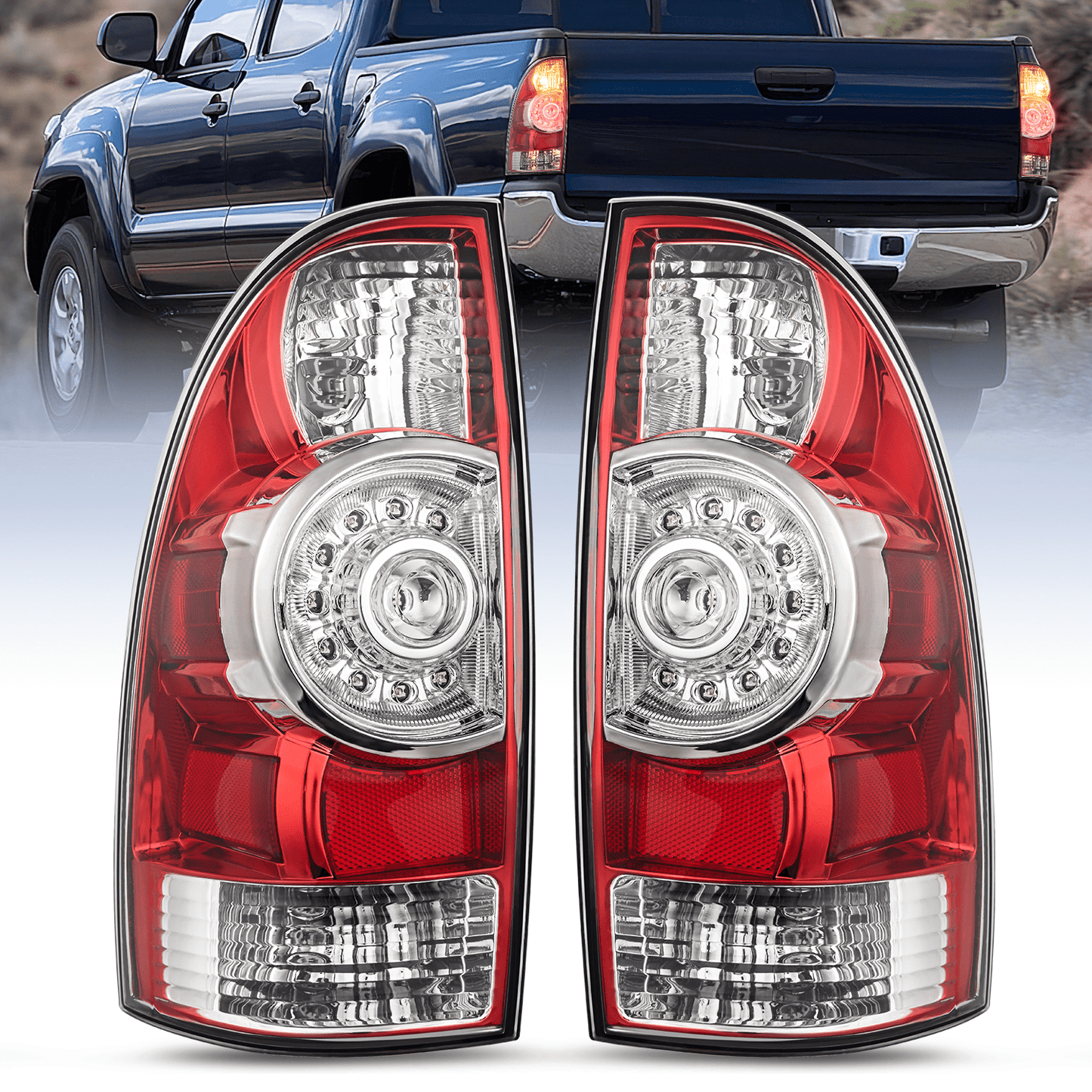 2005 2006 2007 2008 2009 2010 2011 2012 2013 2014 2015 Toyota Tacoma Rear Lamp Replacement Taillight Assembly LED Lens Driver Side and Passenger Side Tail Lights - Top Tuning Boost